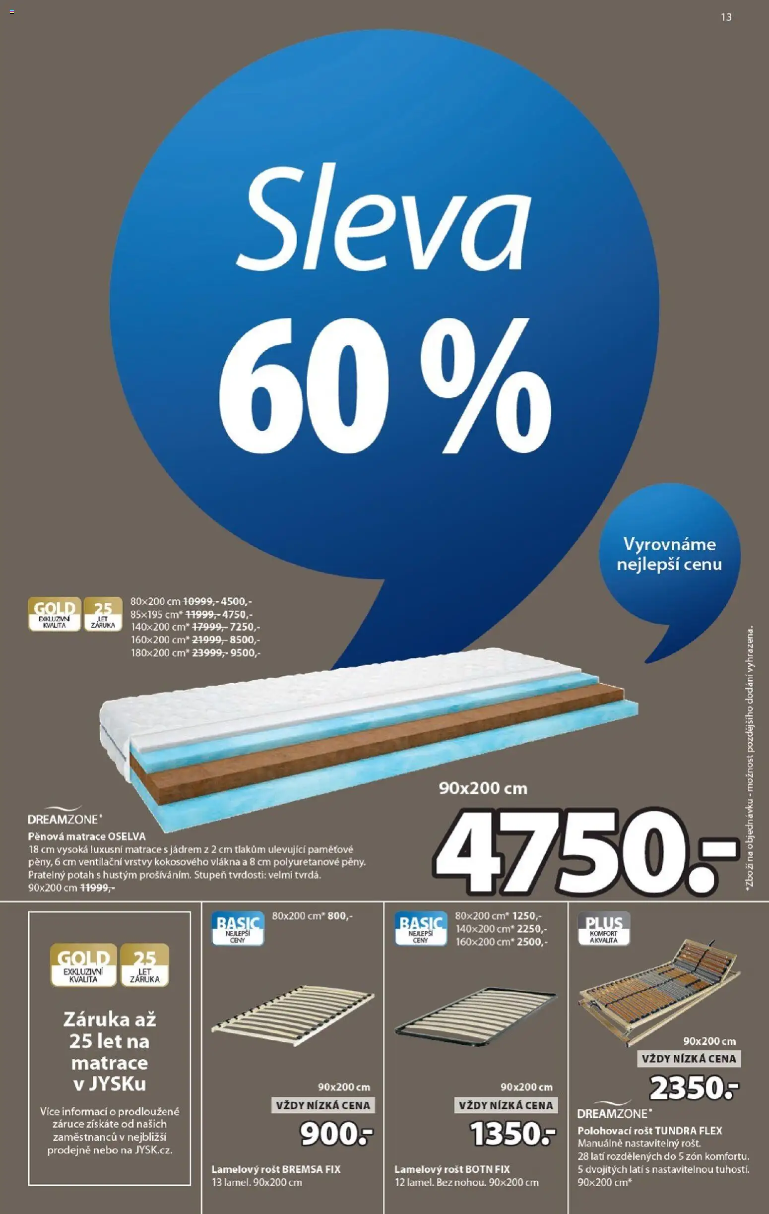 JYSK leták od 16.09.2026 | Strana: 13 | Produkty: Matrace, Rošt