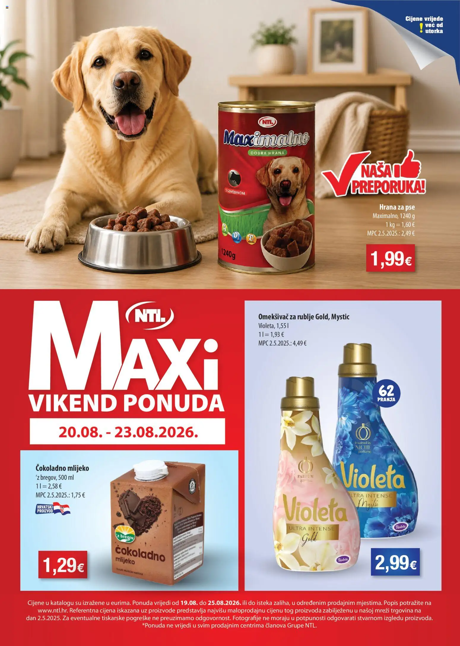 NTL katalog | vrijedi od 19.08.2026 | Stranica: 16 | Proizvodi: Mlijeko, Hrana za pse, Omekšivač, Violeta