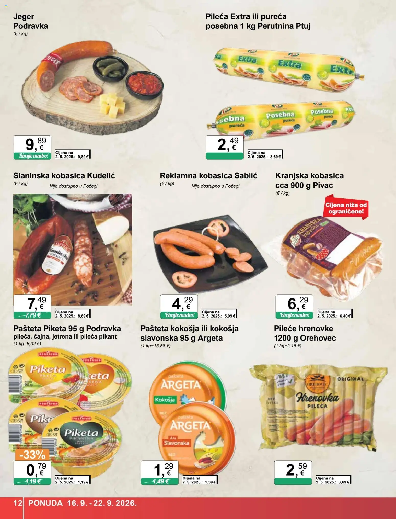 KTC katalog | vrijedi od 16.09.2026 | Stranica: 12 | Proizvodi: Jeger, Hrenovke, Pašteta, Perutnina Ptuj