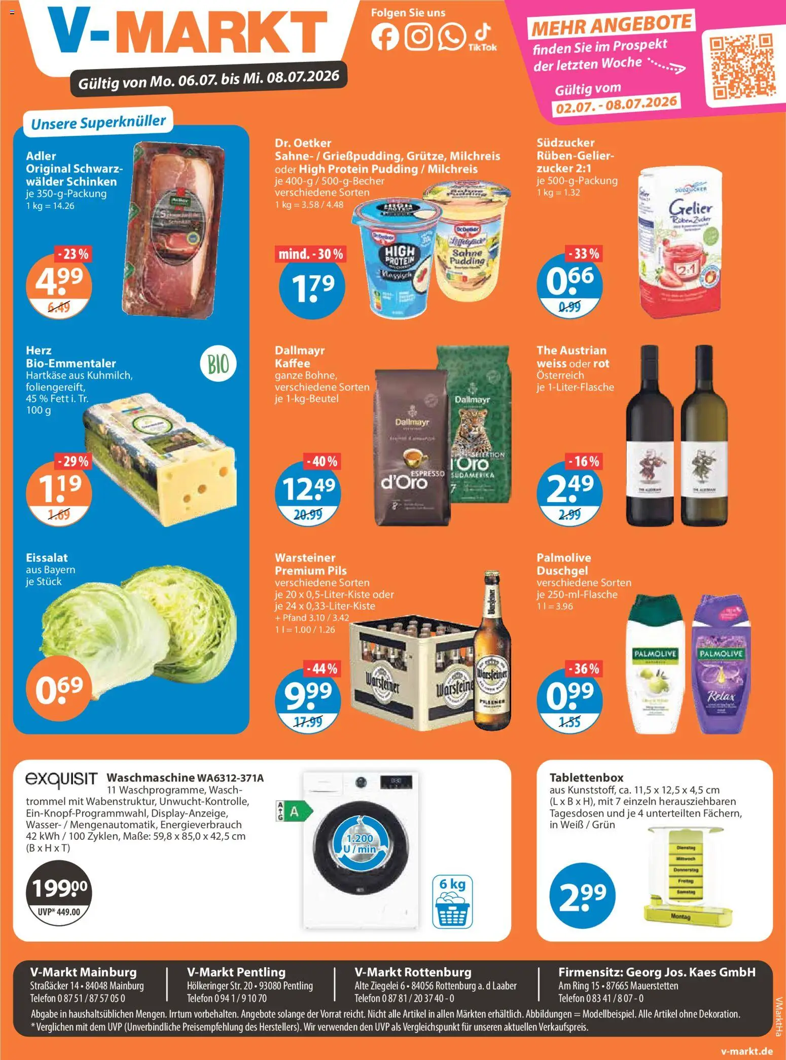 V-Markt Angebote ab Montag – gültig ab 06.07.2026 | Seite: 1 | Produkte: Kaffee, Eissalat, Schinken, Sahne