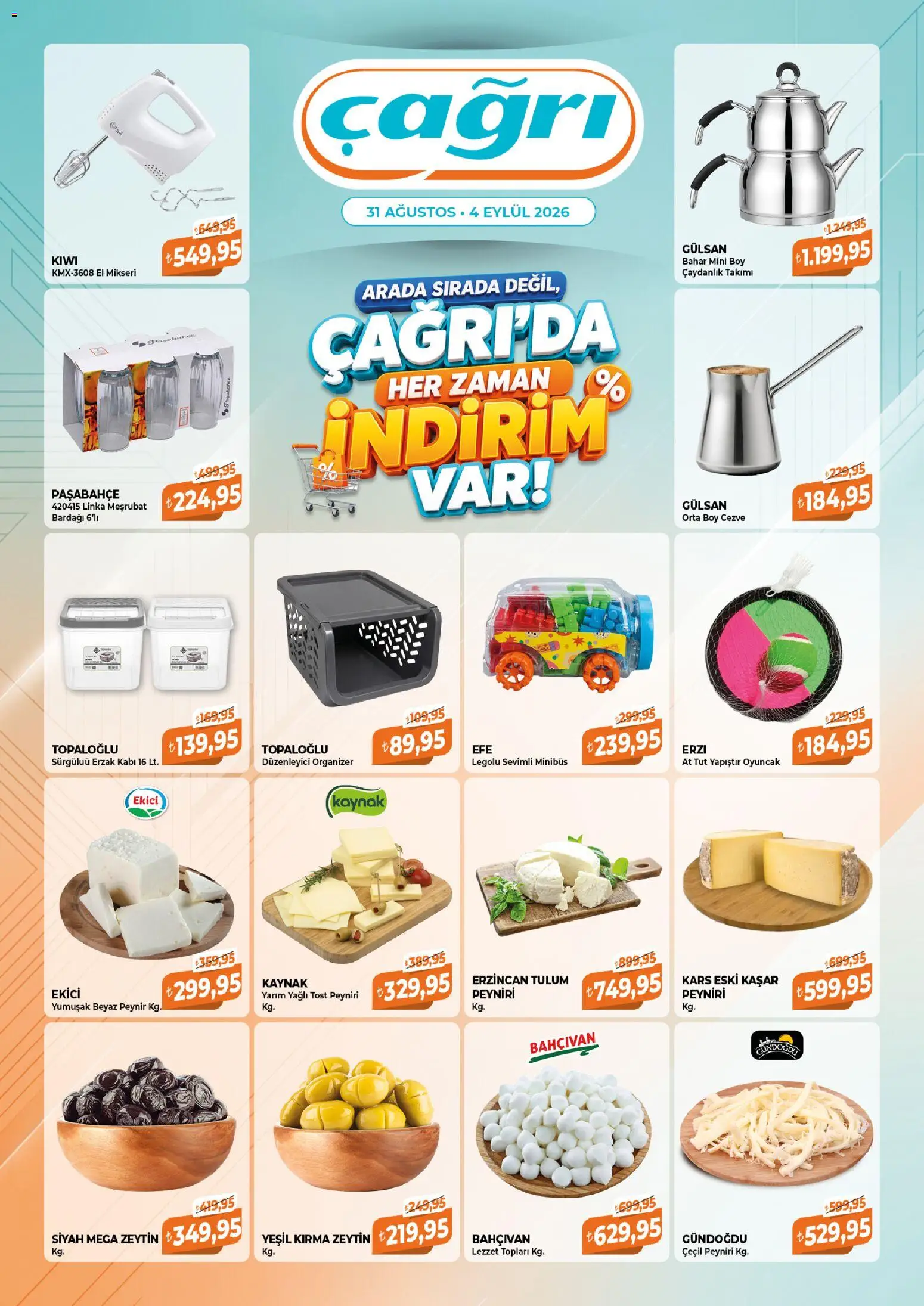 Çağrı Market Katalog - 31 Ağustos 2026 tarihinden itibaren geçerlidir | Sayfa: 3 | Ürünler: Oyuncak, Ekici, Tulum, Zeytin