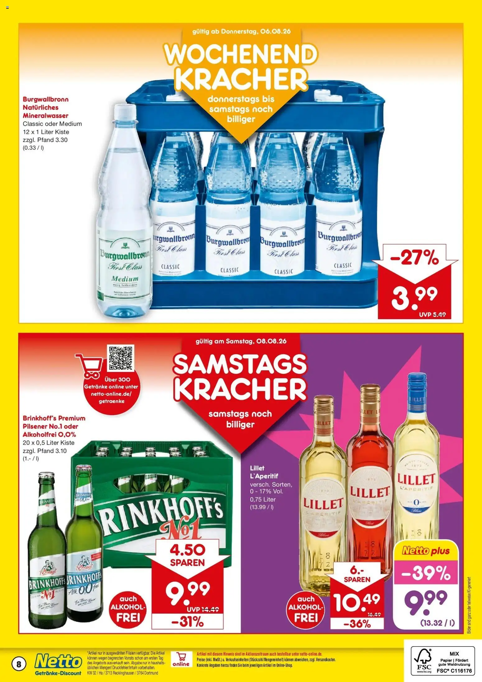 Netto Marken-Discount Prospekt Dortmund – gültig ab 03.08.2026 | Seite: 8 | Produkte: Mineralwasser, Lillet, Bilder