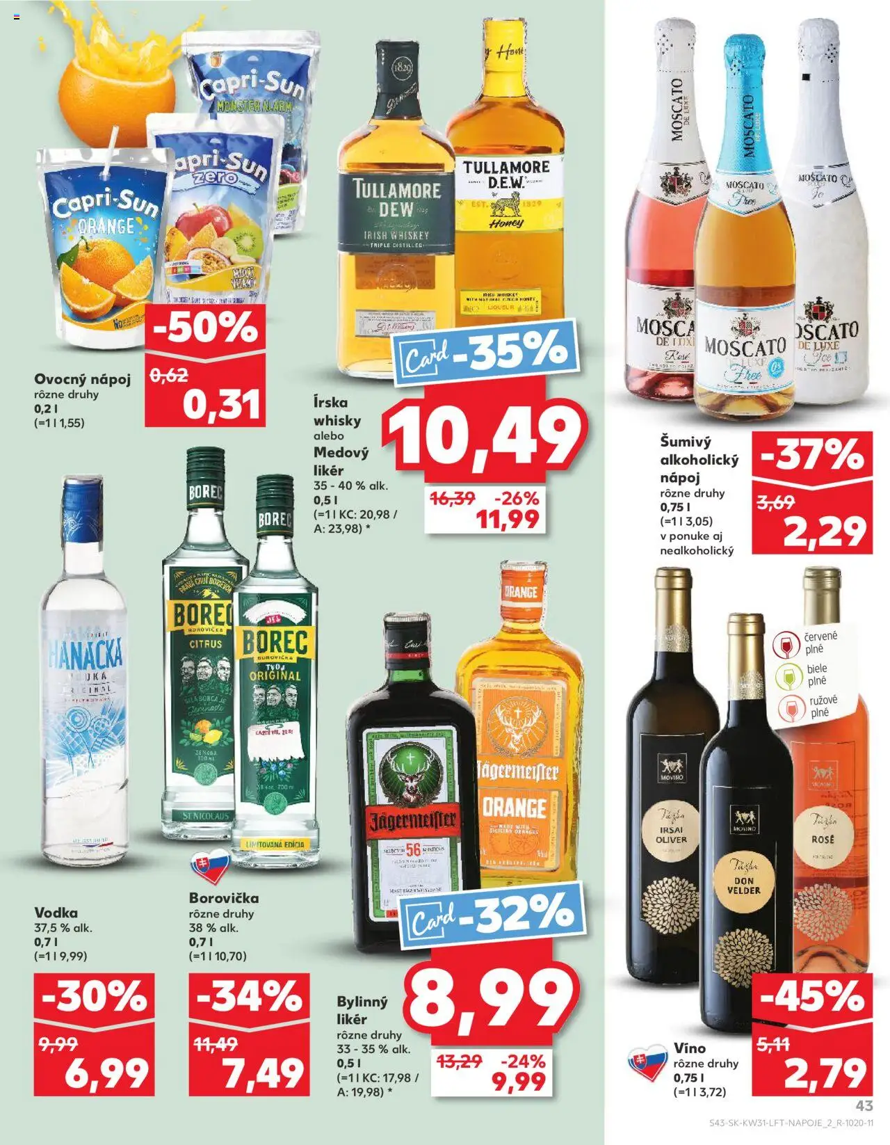 Nové Kaufland akcie – leták je platný od 31.07.2025 | Strana: 43 | Produkty: Jägermeister, Víno, Borovička, Tullamore Dew