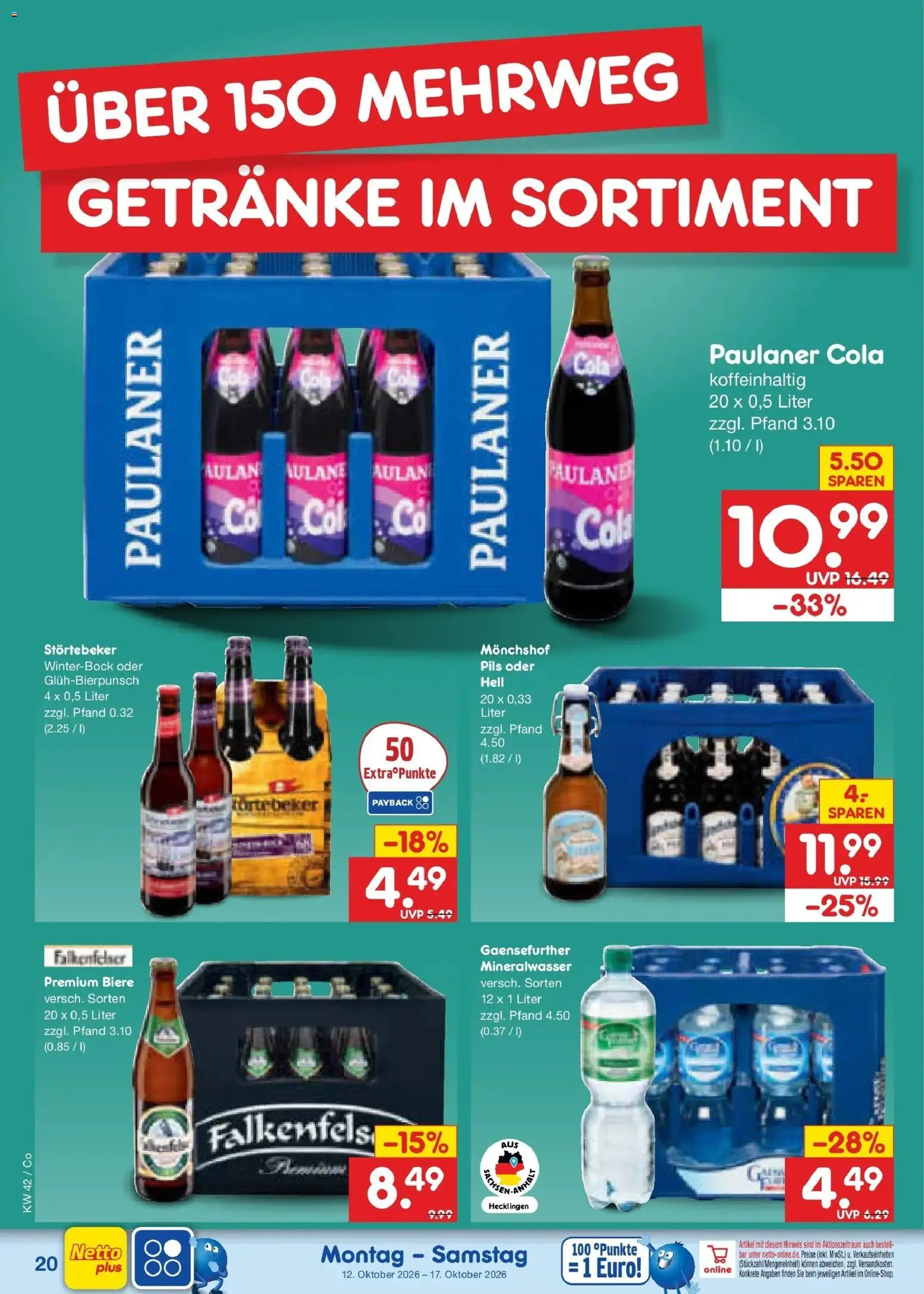 Netto Marken-Discount Prospekt Leipzig (ab 12.10.2026) » Angebote | Seite: 24 | Produkte: Monchshof, Cola, Pils, Paulaner