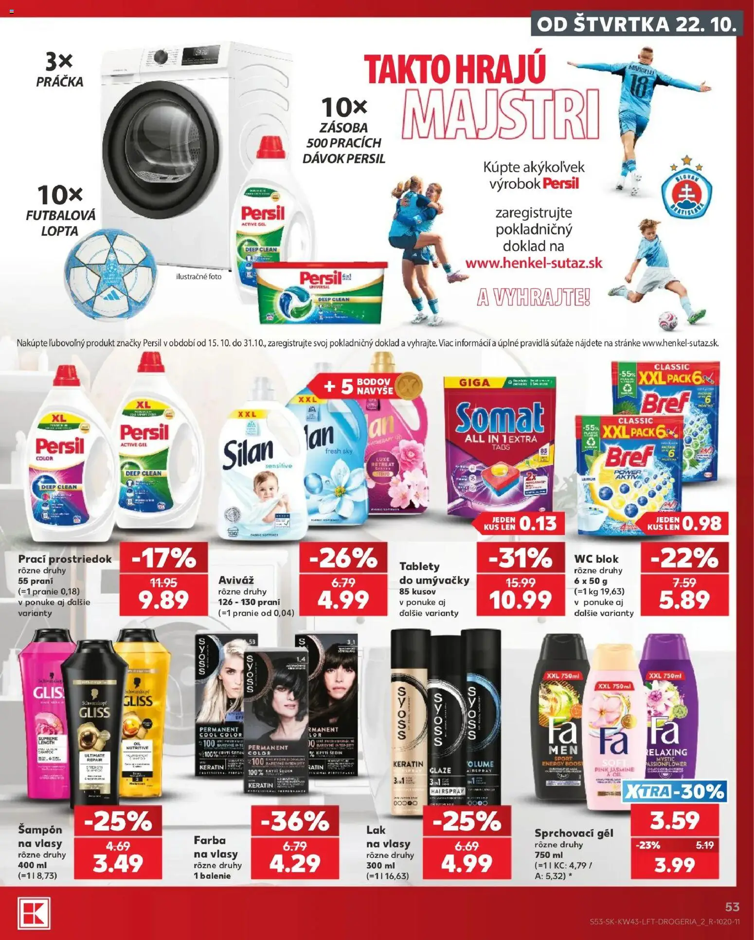 Nové Kaufland akcie – leták je platný od 22.10.2026 | Strana: 53 | Produkty: Práčka, Silan, Šampón