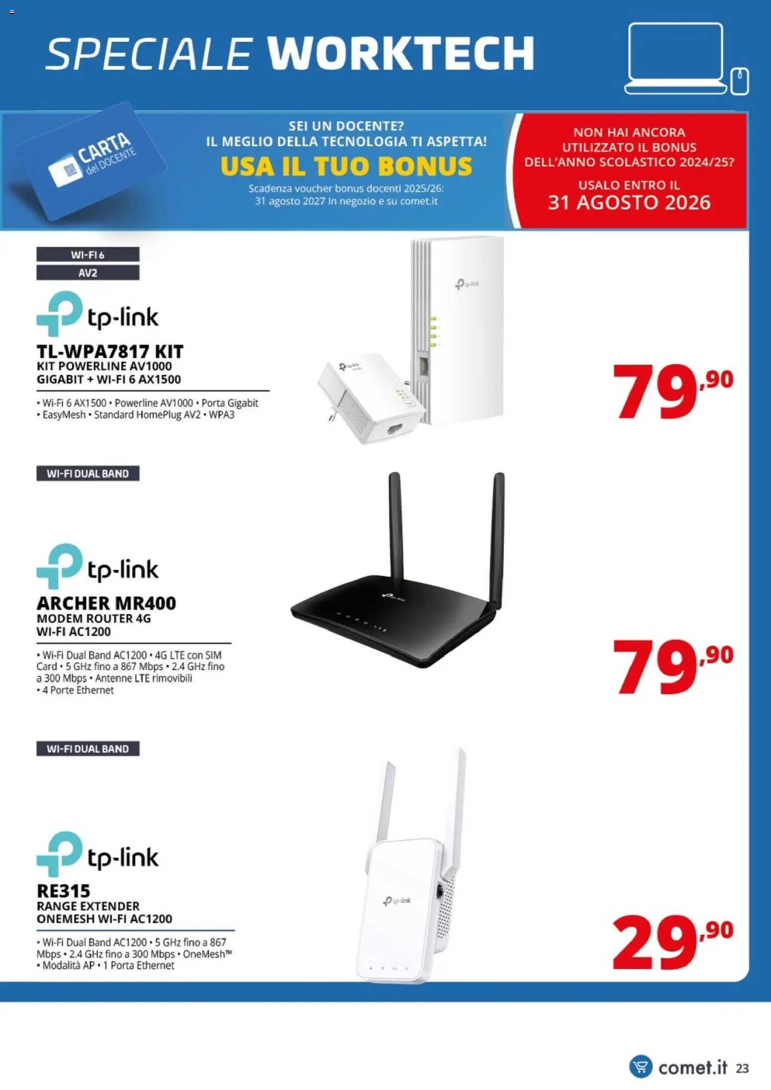 Volantino Comet del 27/08/2026 | Pagina: 23 | Prodotti: Router, Porta, Range extender