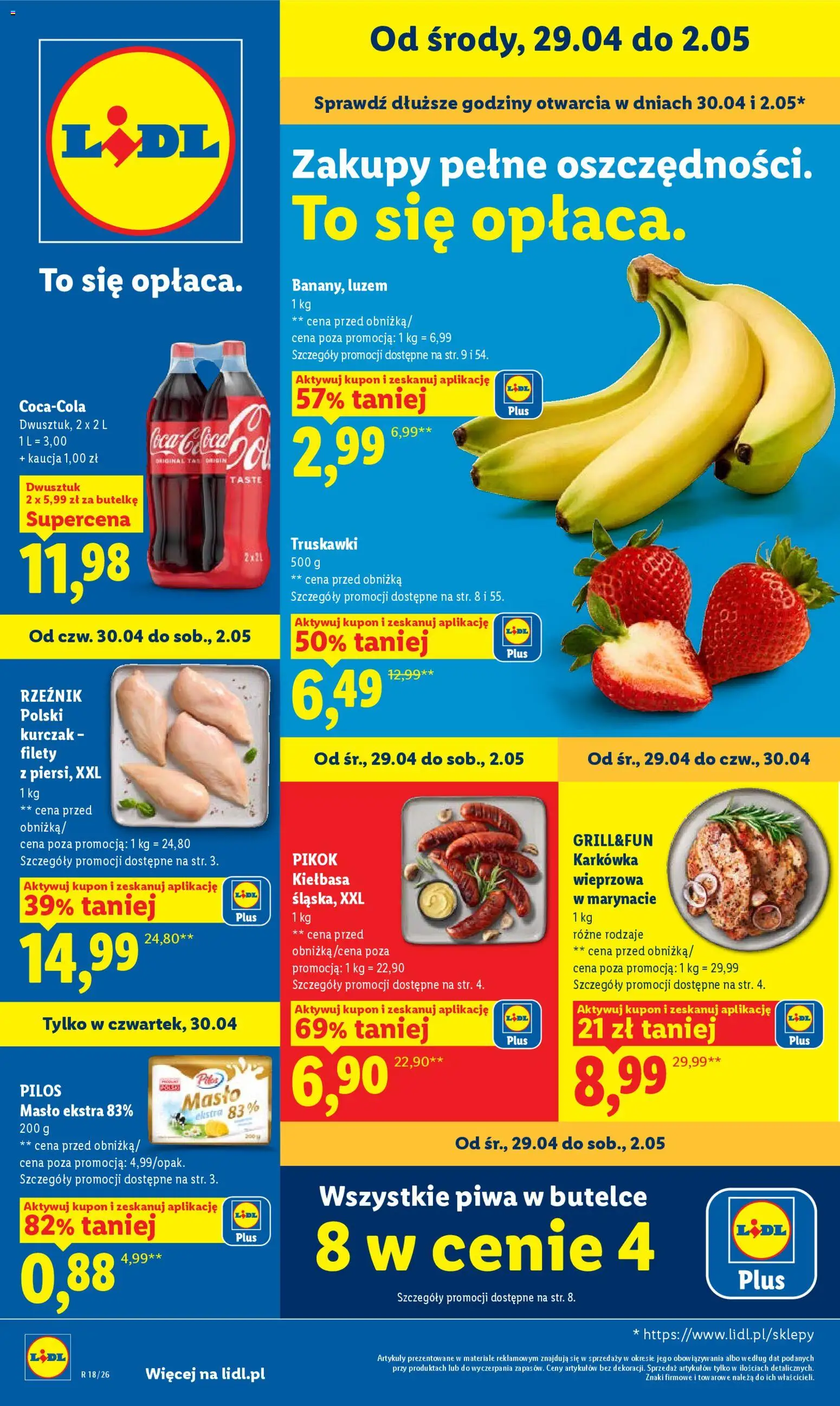 Lidl gazetka od 29.04.2026 | Strona: 1 | Produkty: Kiełbasa, Karkówka, Karkówka wieprzowa, Truskawki