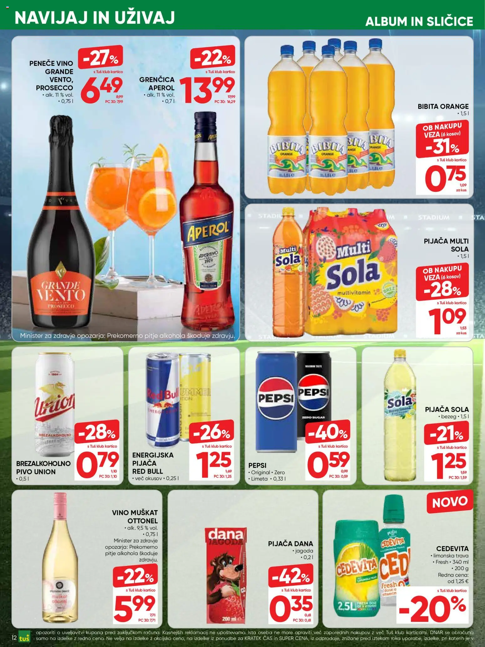Novi Tuš katalog ponudbe – veljaven od 10.06.2026 | Stran: 12 | Izdelki: Limeta, Kos, Vino, Pivo
