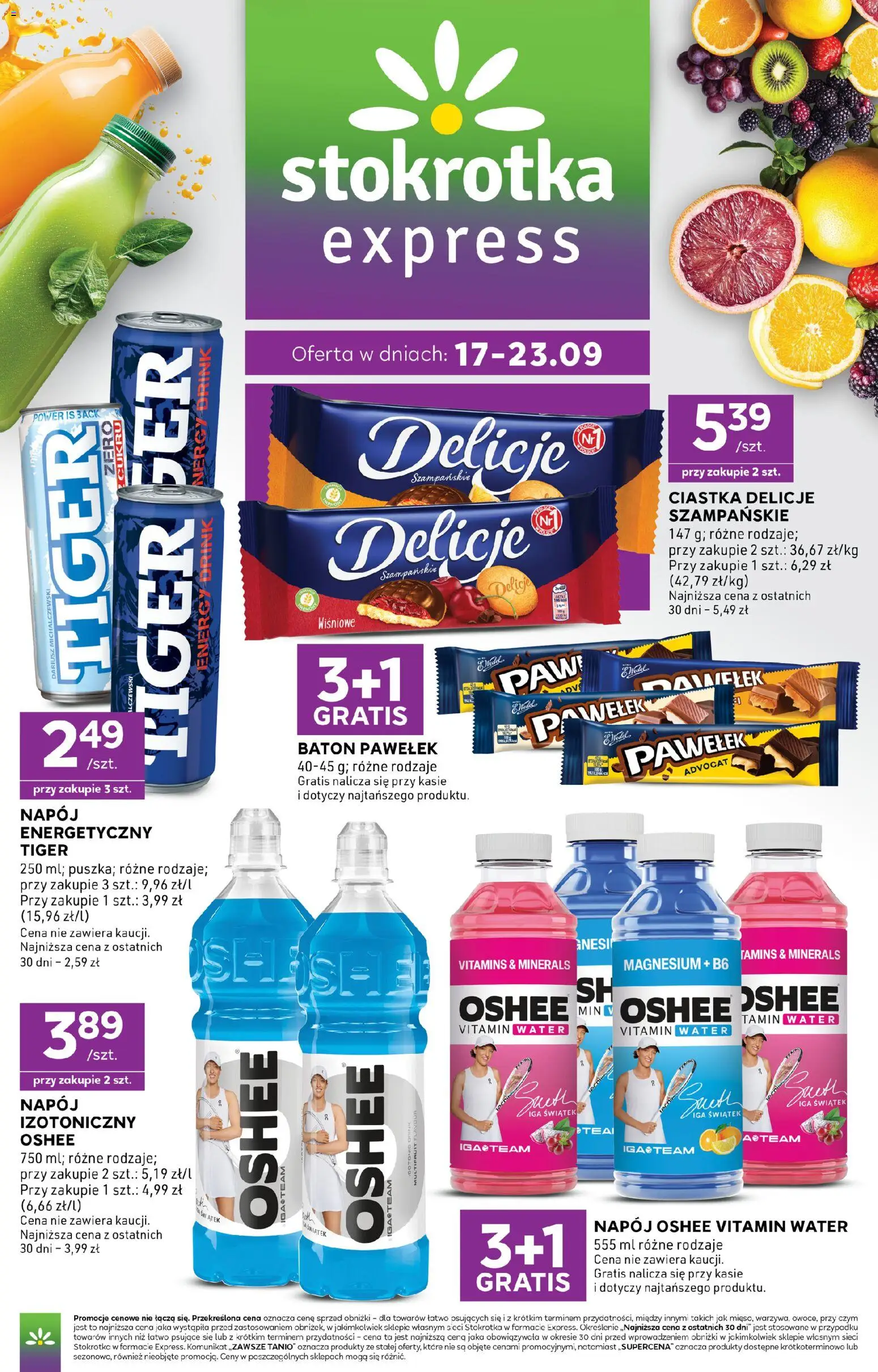 Stokrotka gazetka - Express od 17.09.2026 | Strona: 1 | Produkty: Stokrotka, Napój energetyczny, Oshee, Ciastka