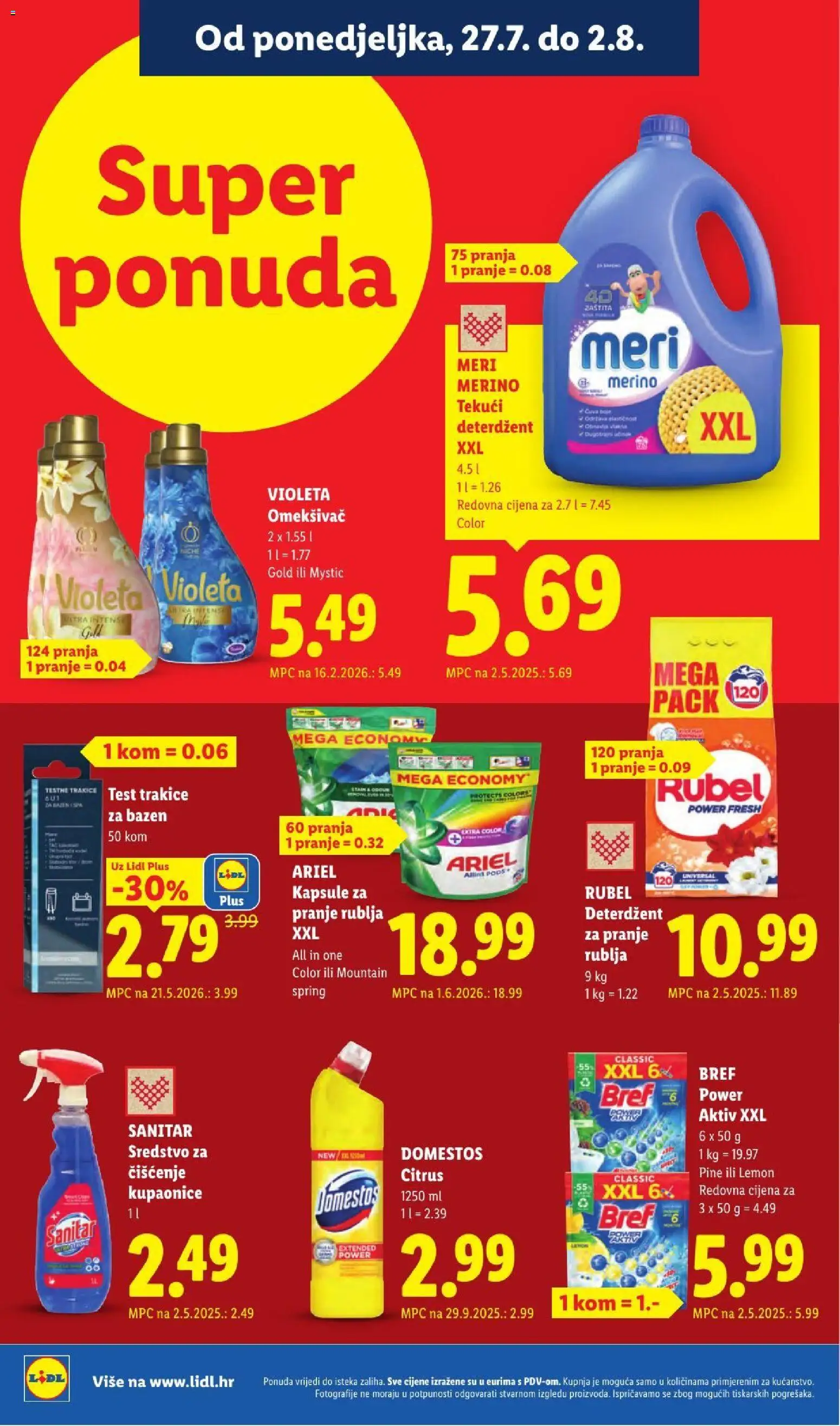 Lidl katalog | vrijedi od 23.07.2026 | Stranica: 20 | Proizvodi: Deterdžent za pranje rublja, Tekući deterdžent, Kapsule za pranje rublja, Ariel