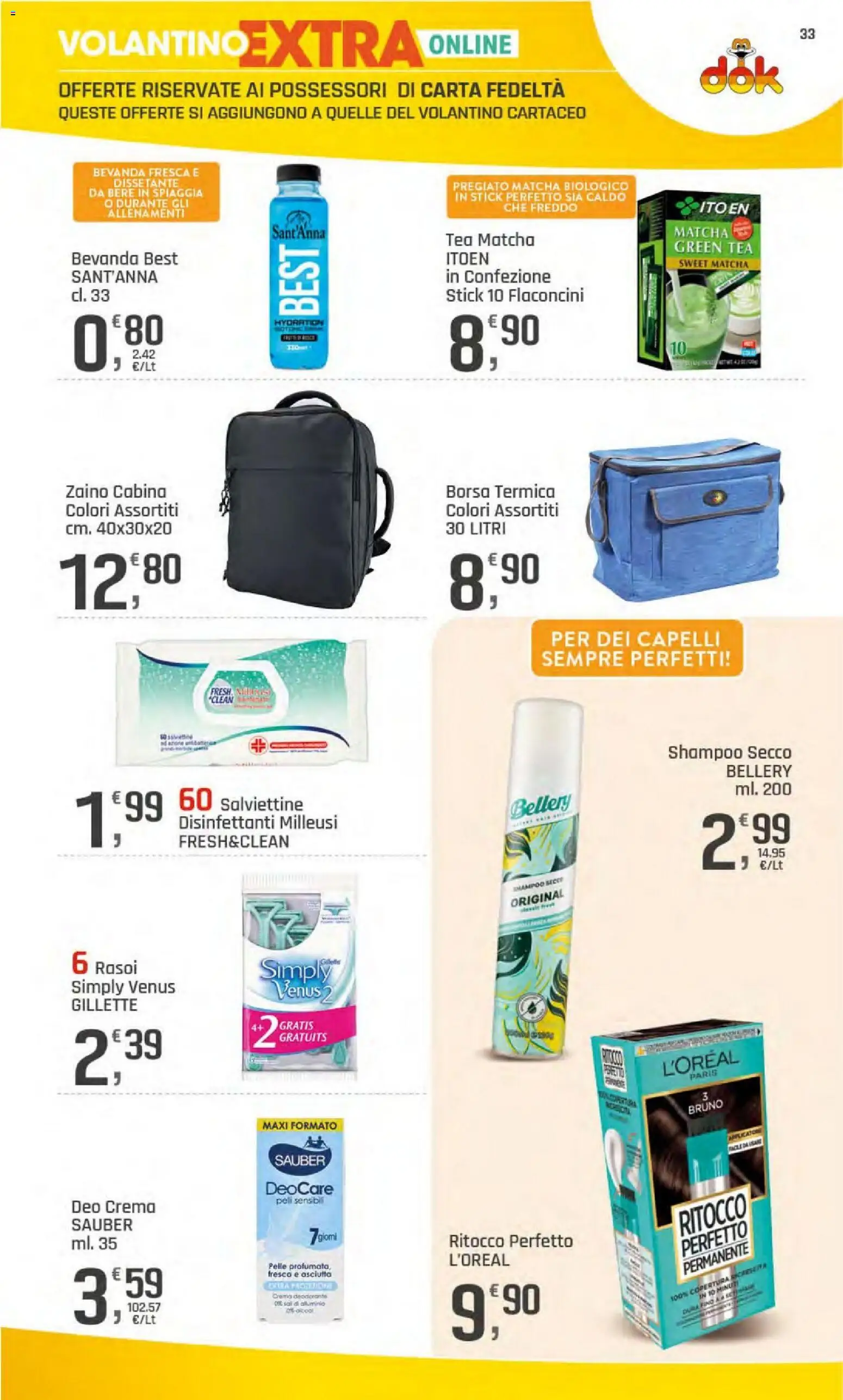 Volantino DOK del 23/07/2026 | Pagina: 33 | Prodotti: Shampoo, Crema, Borsa termica, Borsa
