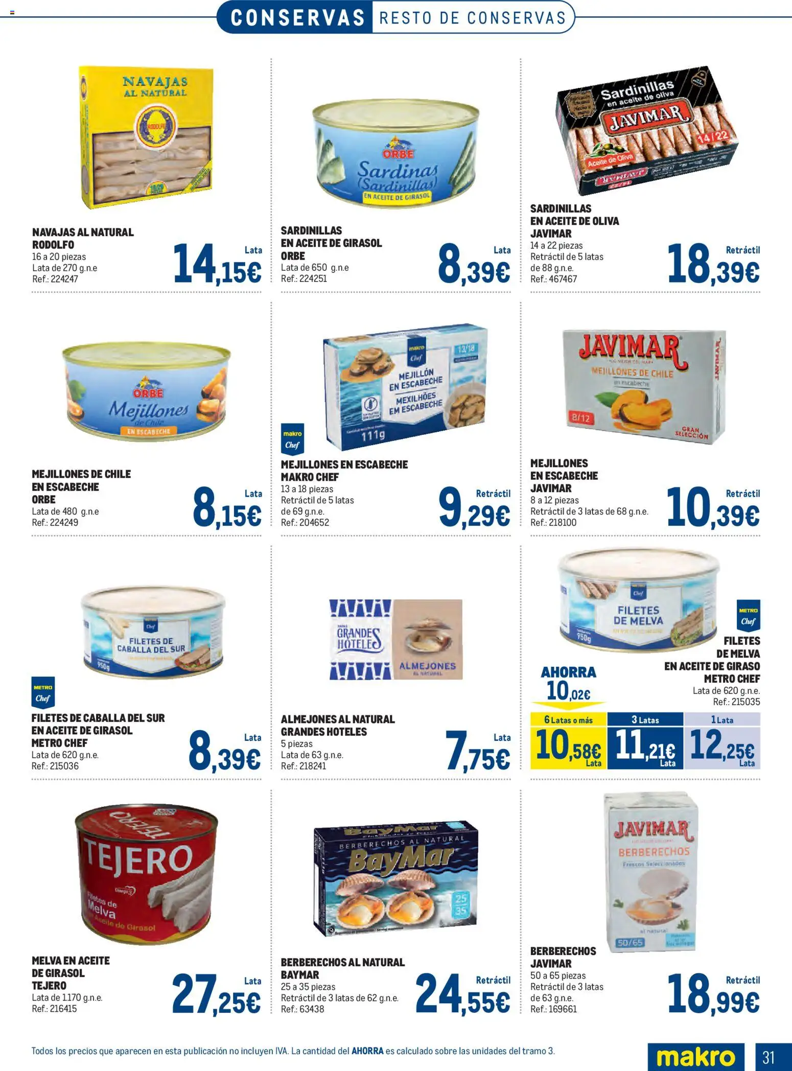 Makro Pescados │ válido desde el 06/07/2026 | Página: 31 | Productos: Berberechos, Aceite de oliva, Aceite de girasol, Σταθμός εργασίας