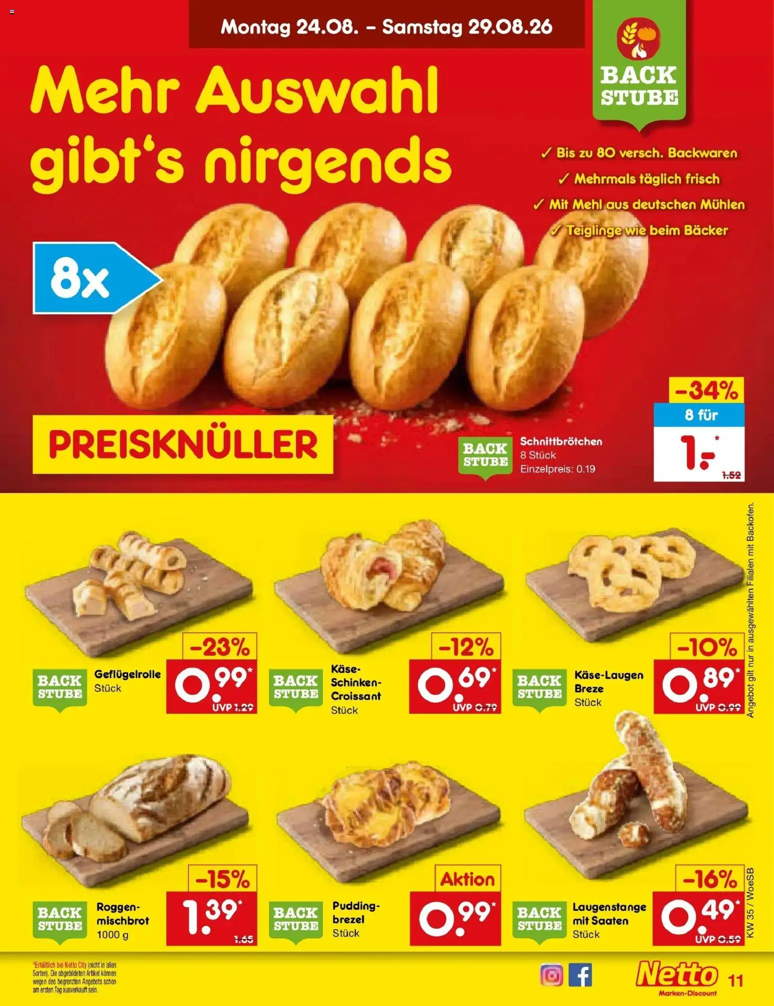 Netto Marken-Discount Prospekt Gemmingen (ab 24.08.2026) » Angebote | Seite: 15 | Produkte: Mehl, Pudding, Croissant, Schinken