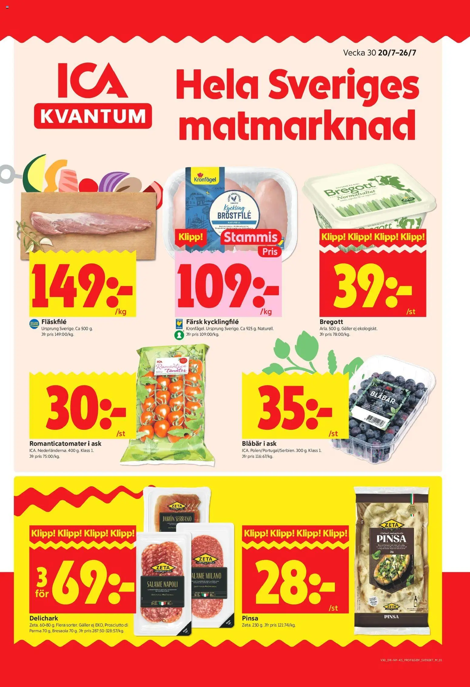 ICA Kvantum reklamblad aktuell från 20/07/2026 | Sida: 1 | Produkter: Kycklingfile, Galler, Bregott, Tomater