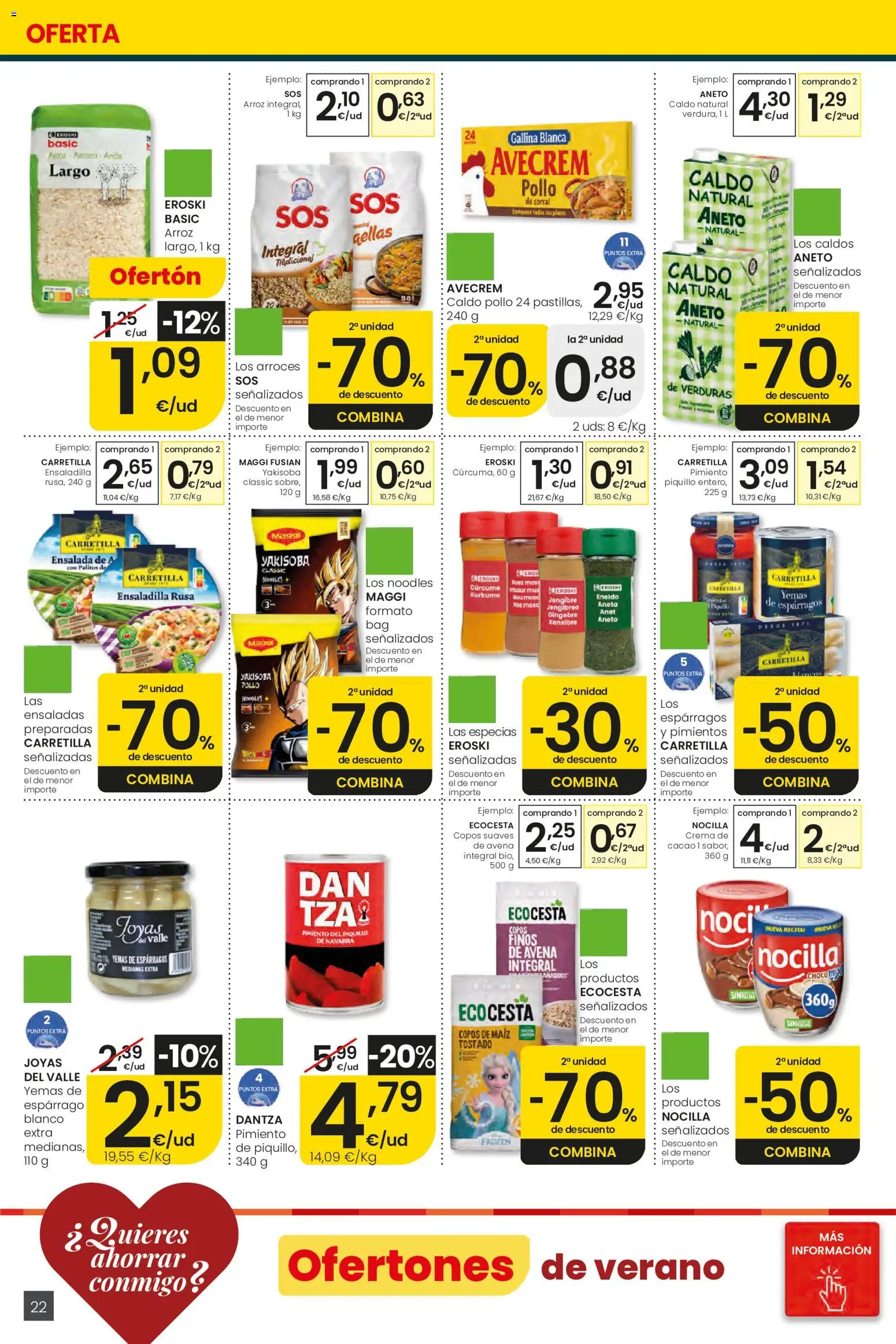 Eroski Ofertones de verano │ válido desde el 28.05.2026 | Página: 22 | Productos: Arroz, Νερό καρύδας, Ensalada, Φρυγανιές σικάλεως