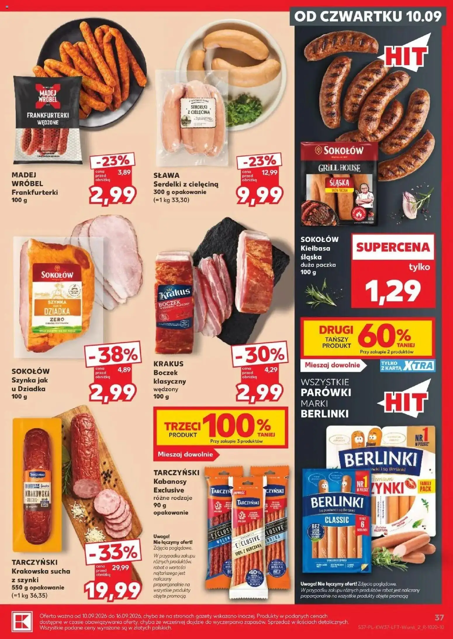 Kaufland gazetka od 10.09.2026 - od jutra PDF | Strona: 37 | Produkty: Grill, Frankfurterki wędzone, Kabanos, Kiełbasa śląska