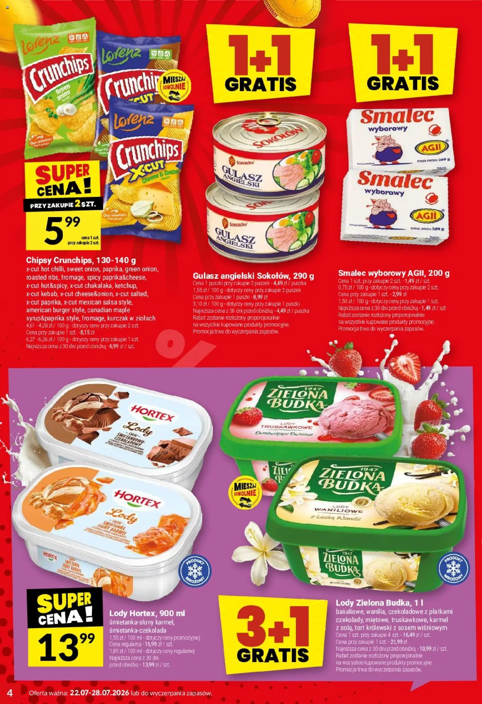 Twój Market gazetka od 22.07.2026 | Strona: 4 | Produkty: Kurczak, Smalec wyborowy, Gulasz, Lody