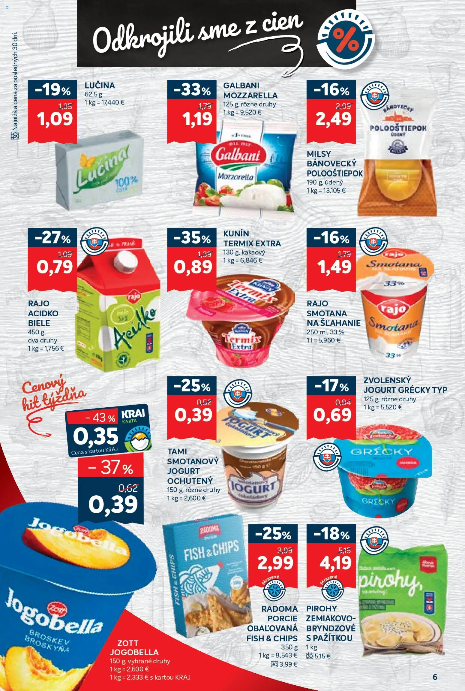 Nové Kraj akcie – leták je platný od 06.08.2026 | Strana: 6 | Produkty: Jogurt, Pirohy, Smotana, Mozzarella