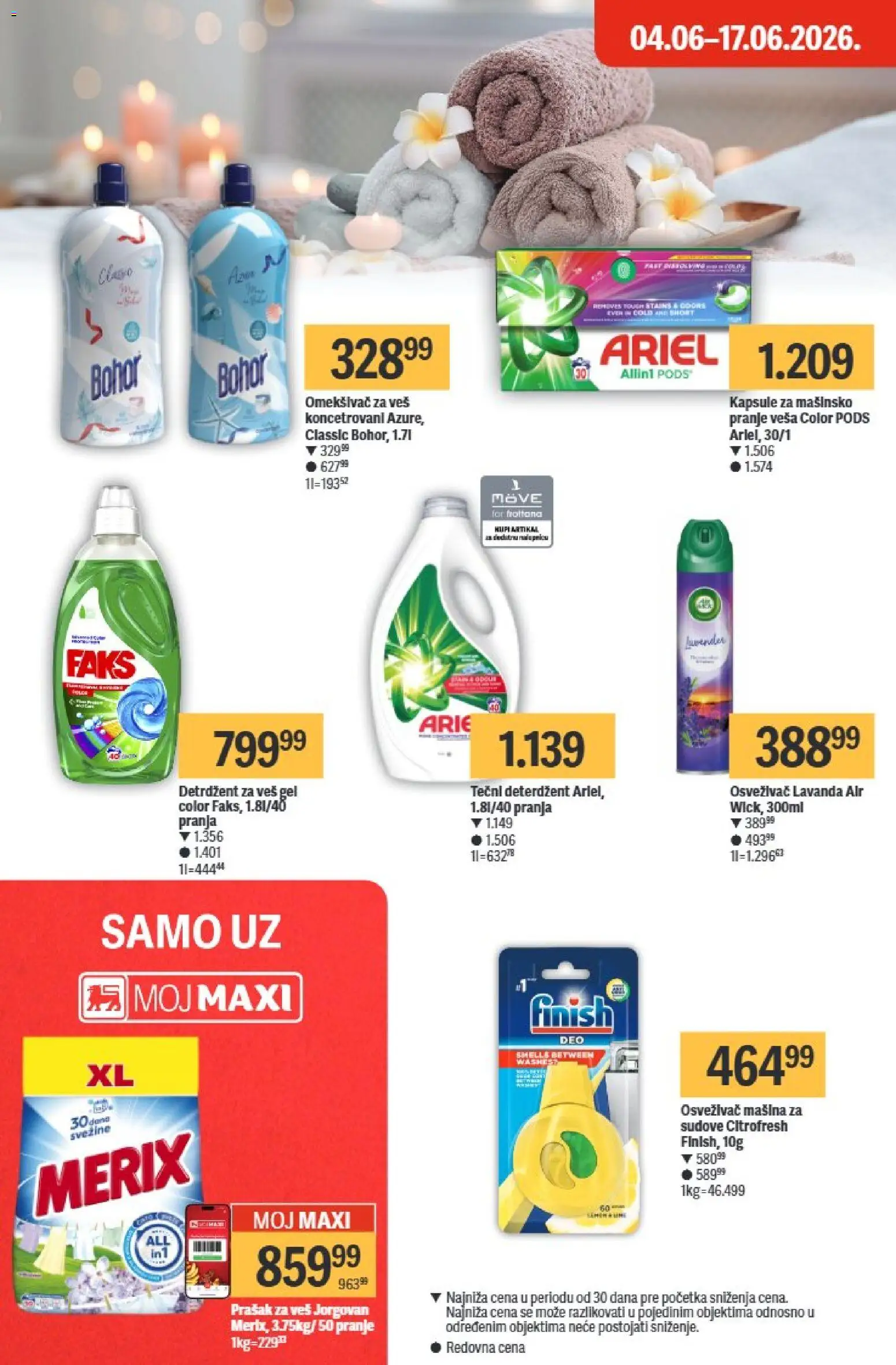 Maxi katalog - važi od 11.06.2026 | Strana: 32 | Proizvode: Deterdžent, Ariel, Kapsule, Finish