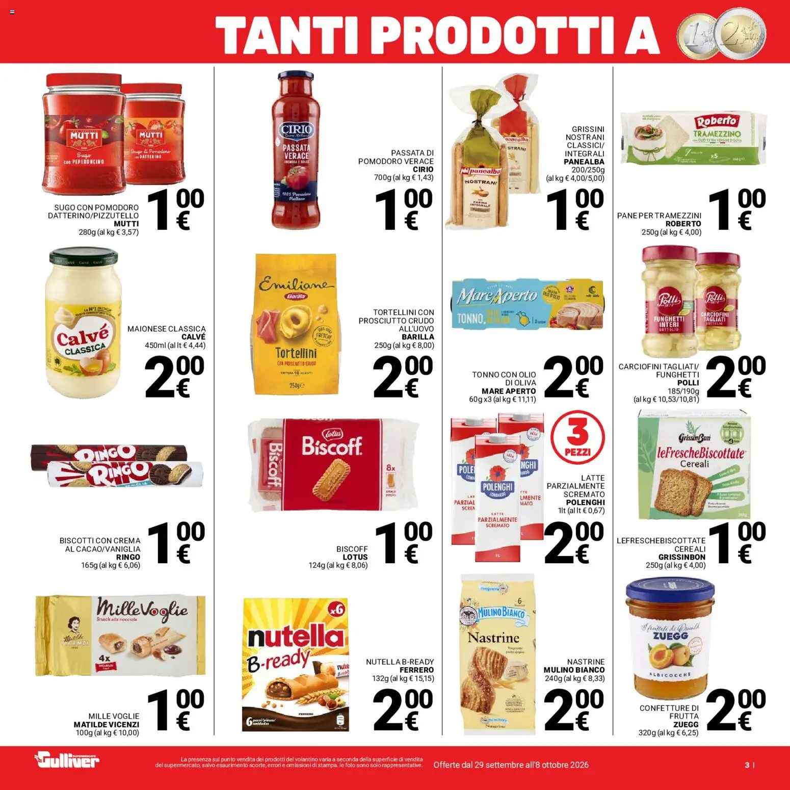 Volantino Gulliver del 29/09/2026 | Pagina: 3 | Prodotti: Pomodoro, Latte, Prosciutto, Tramezzino