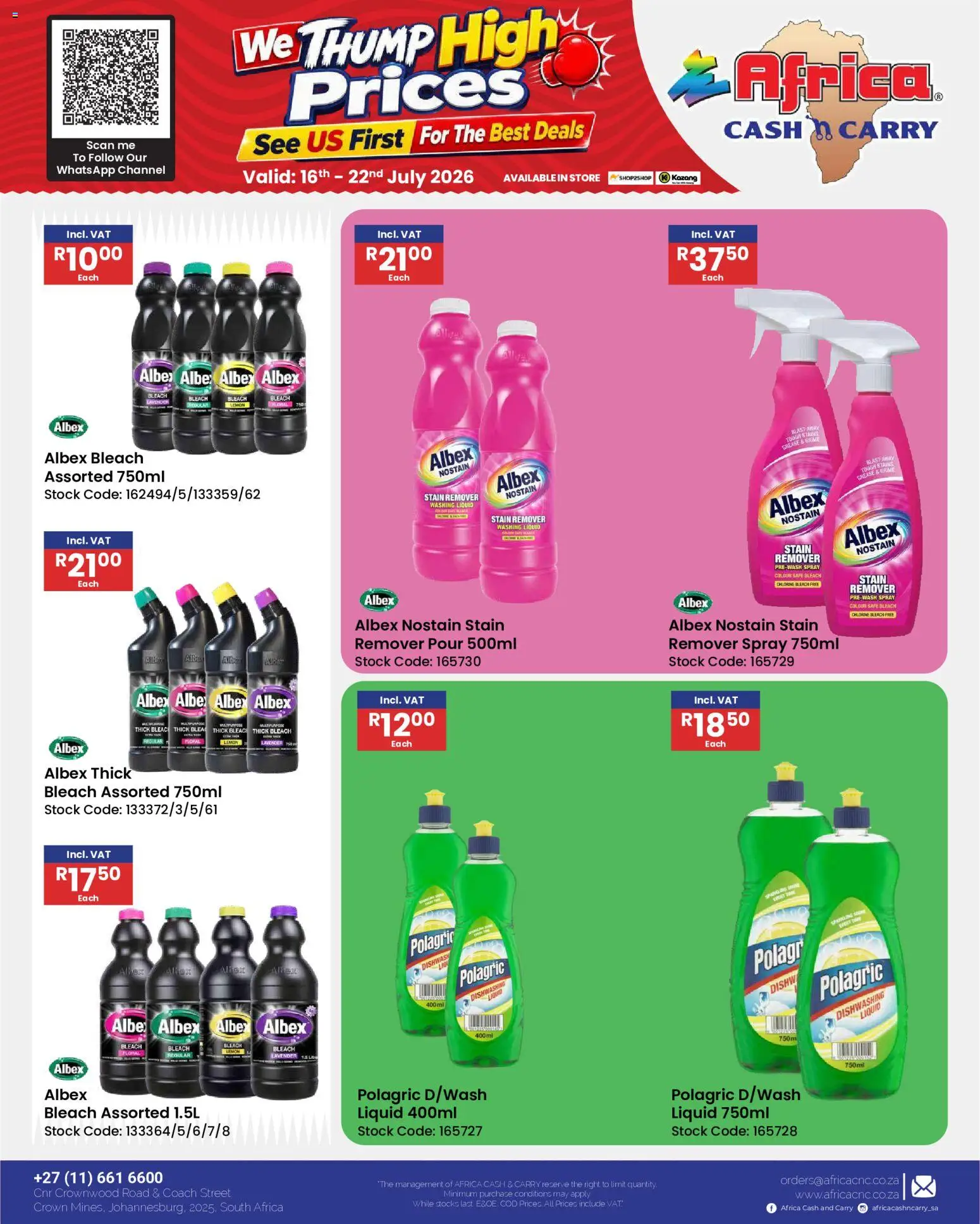 New Africa Cash & Carry catalogue – valid from 16/07/2026 | Page: 66 | Products: Bleach, Stock, Lemon, Dishwashing liquid