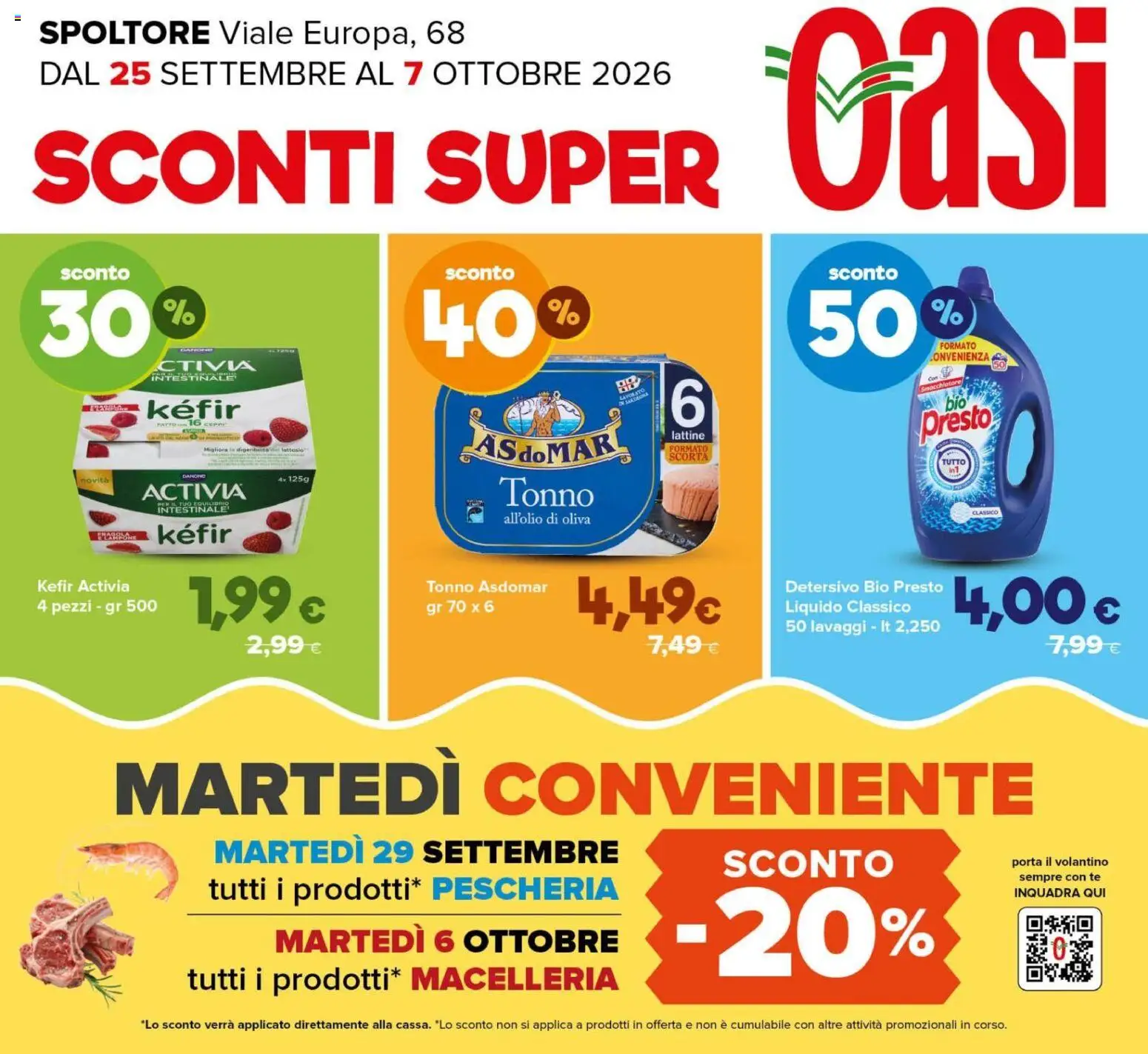 Volantino Oasi del 25/09/2026 | Pagina: 1 | Prodotti: Kefir, Porta, Smacchiatore, Tonno