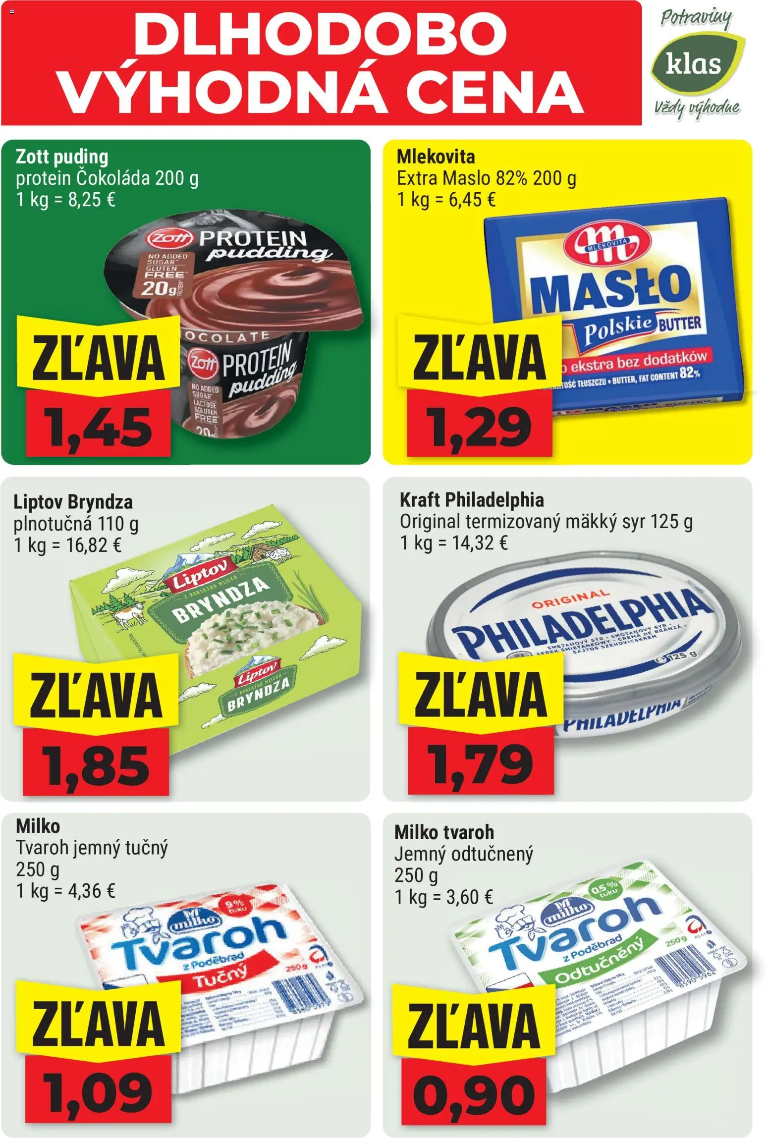 Nové Klas akcie – leták je platný od 10.08.2026 | Strana: 1 | Produkty: Protein, Čokoláda, Tvaroh, Smotanový syr