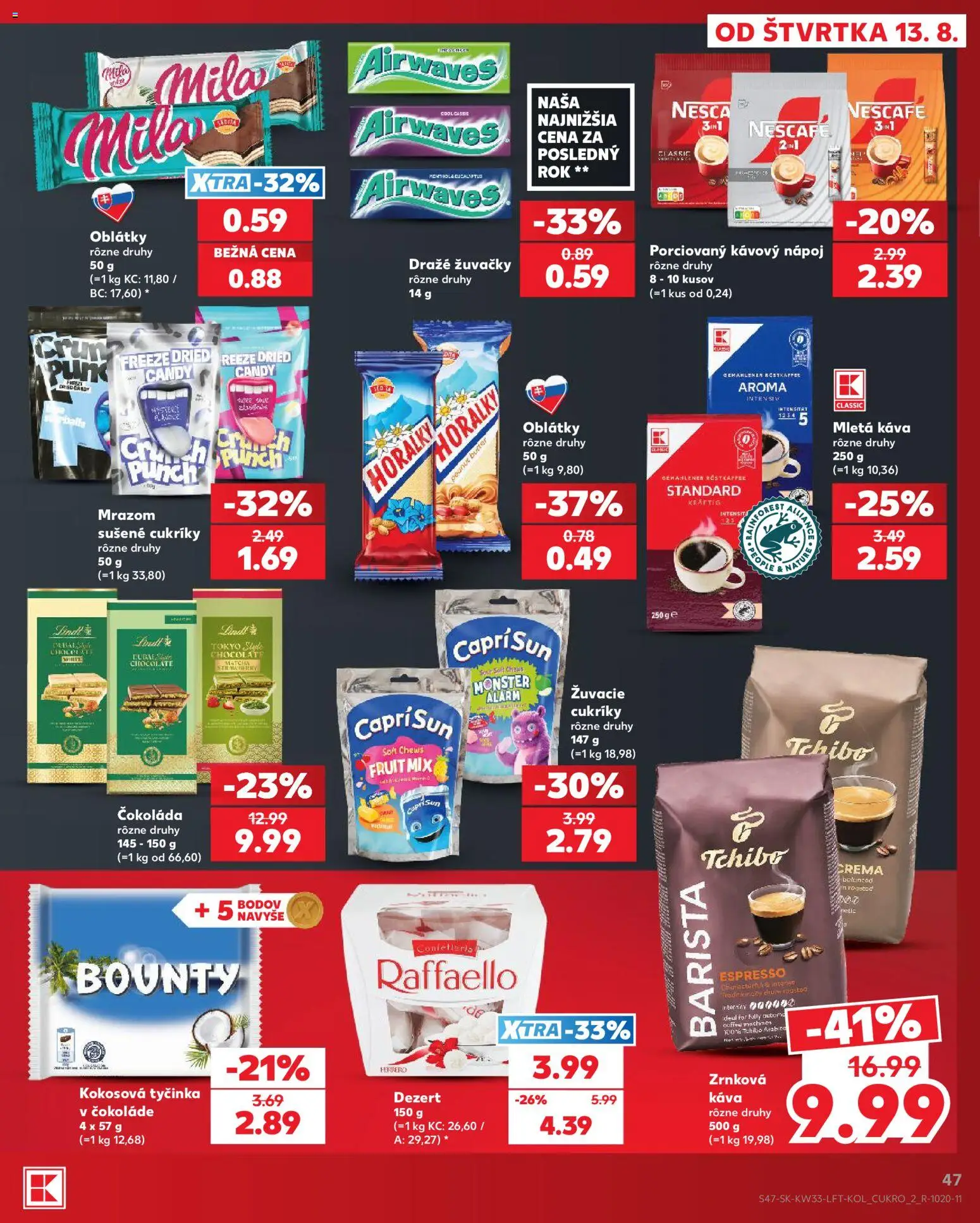 Nové Kaufland akcie – leták je platný od 13.08.2026 | Strana: 47 | Produkty: Oblátky, Mletá káva, Dezert, Matcha