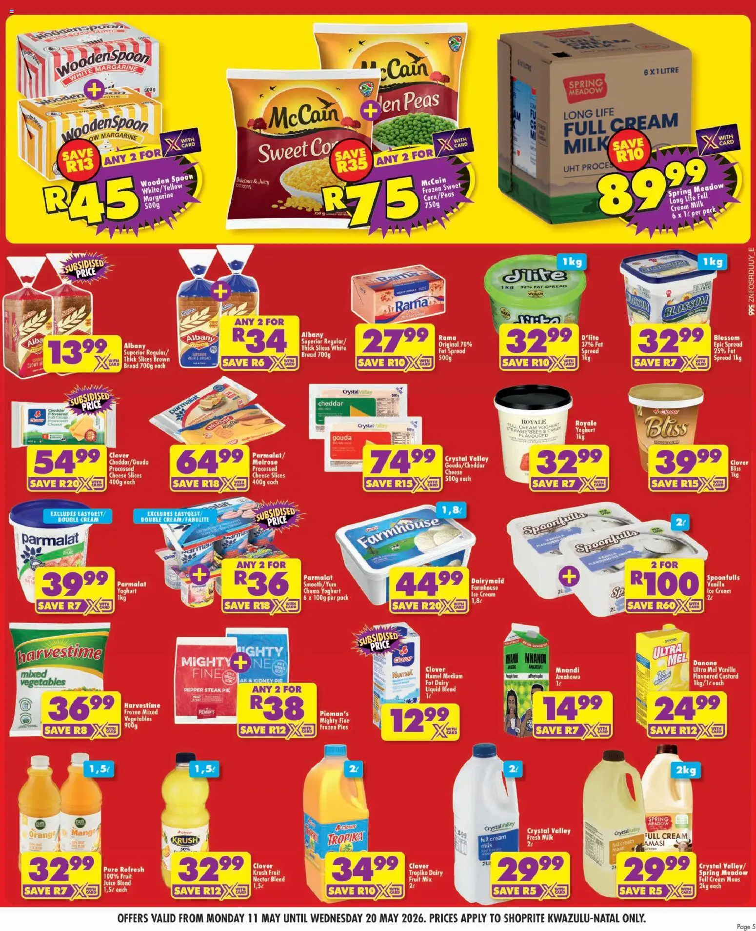 New Shoprite catalogue – valid from 11.05.2026 | Page: 5 | Products: Frozen vegetables, Milk, Cheese, Strawberries