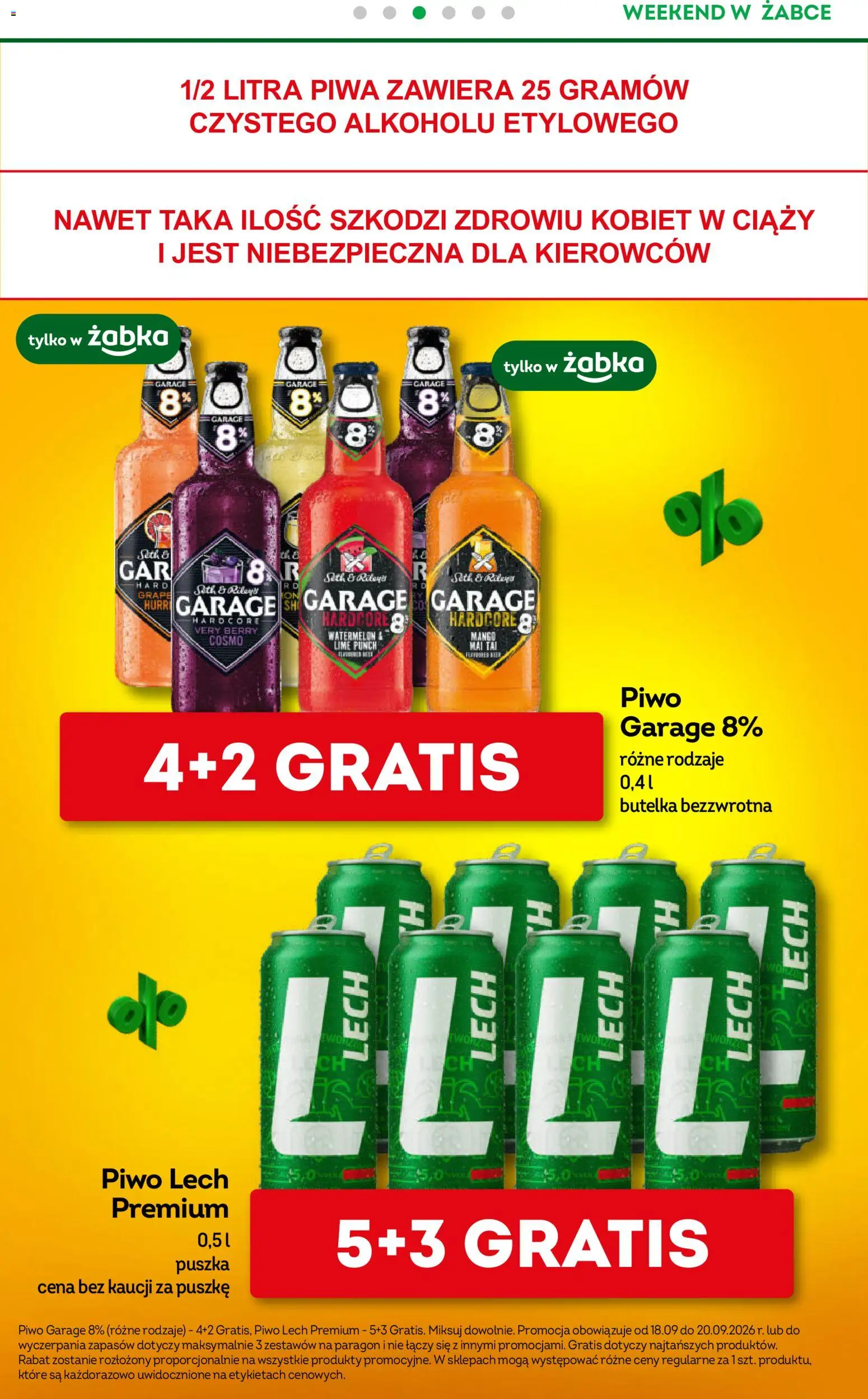 Żabka gazetka - Weekendowe promocje od 18.09.2026 | Strona: 4 | Produkty: Piwo Garage, Lech, Piwo