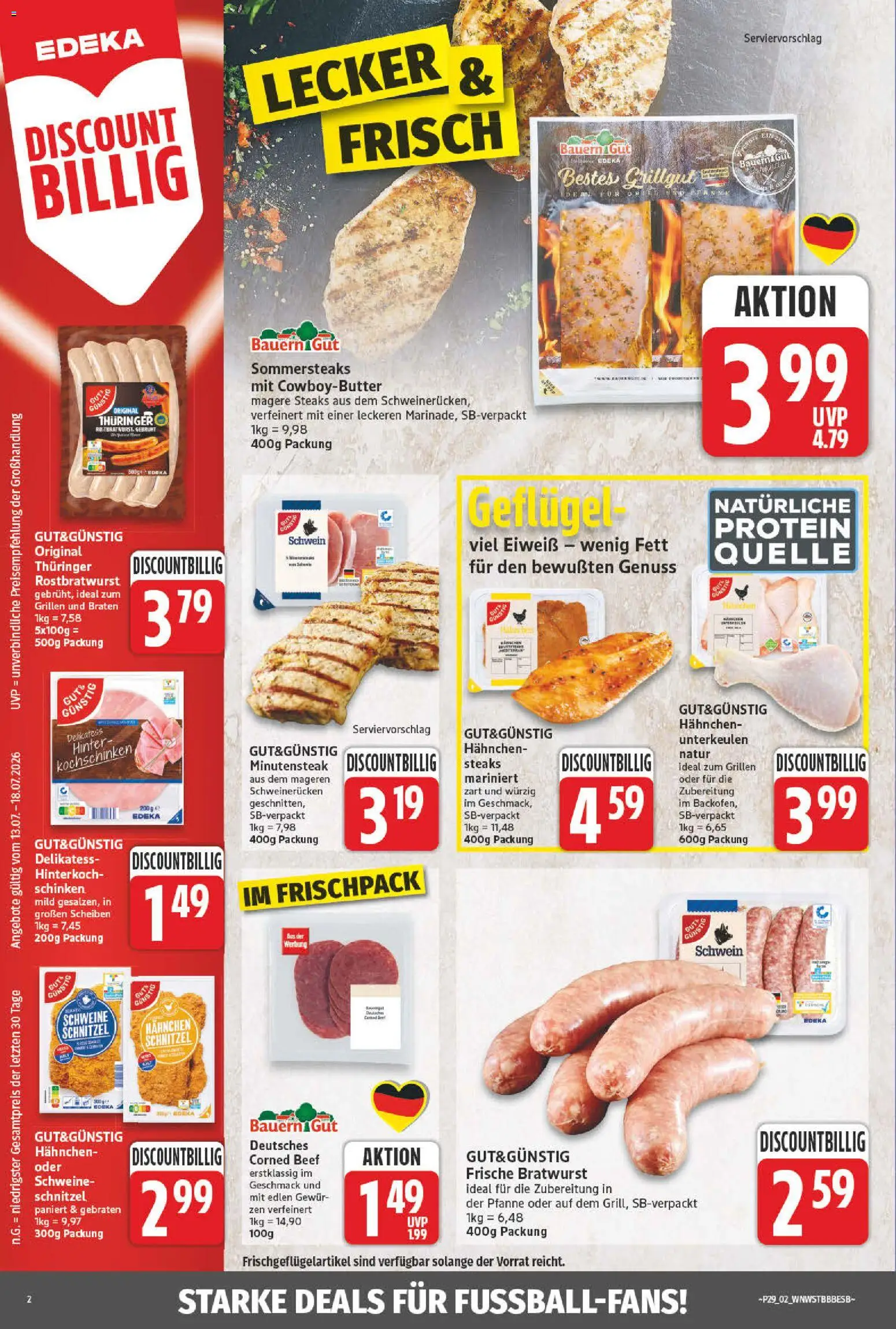 NP Discount Prospekt – gültig ab 13.07.2026 | Seite: 2 | Produkte: Hahnchen, Bratwurst, Schweinerucken, Schinken