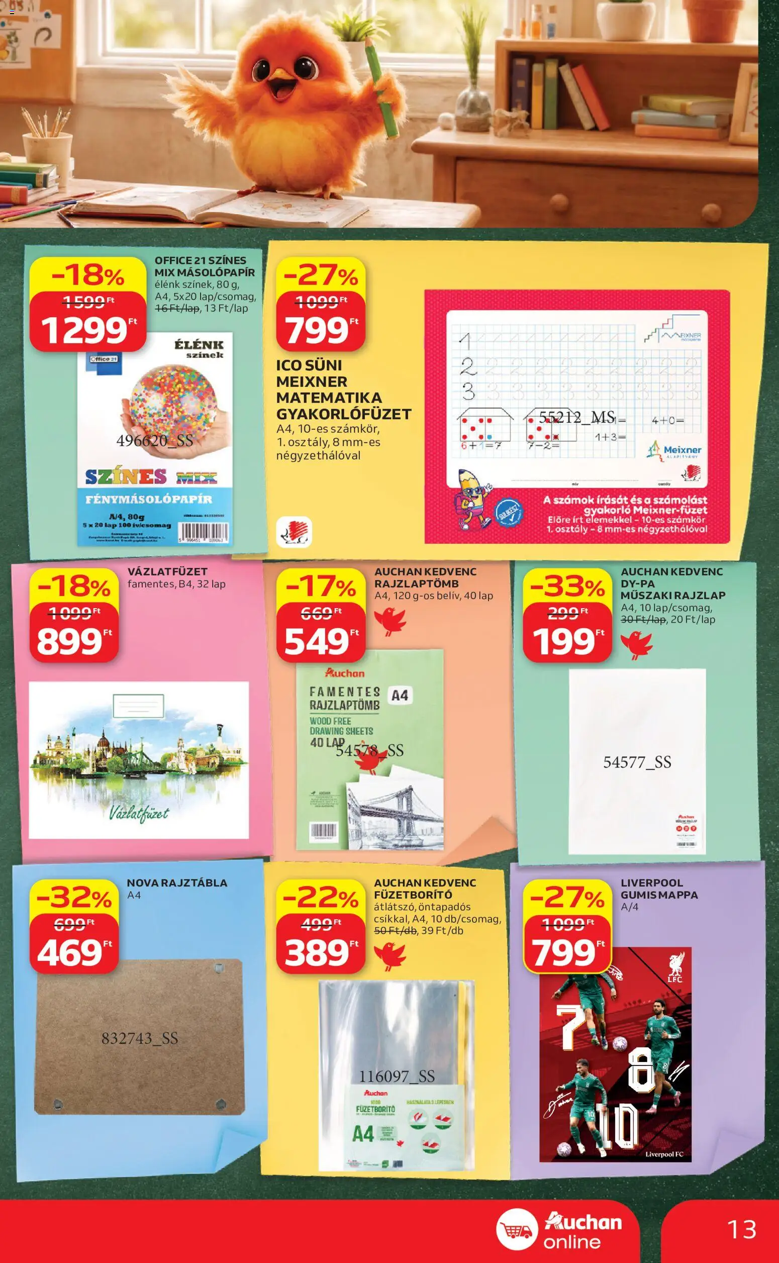 Auchan akciós ujság - amely érvényes a következő dátumtól: 2026.07.23. | Oldal: 13 | Termékek: Fénymásolópapír, Rajztábla