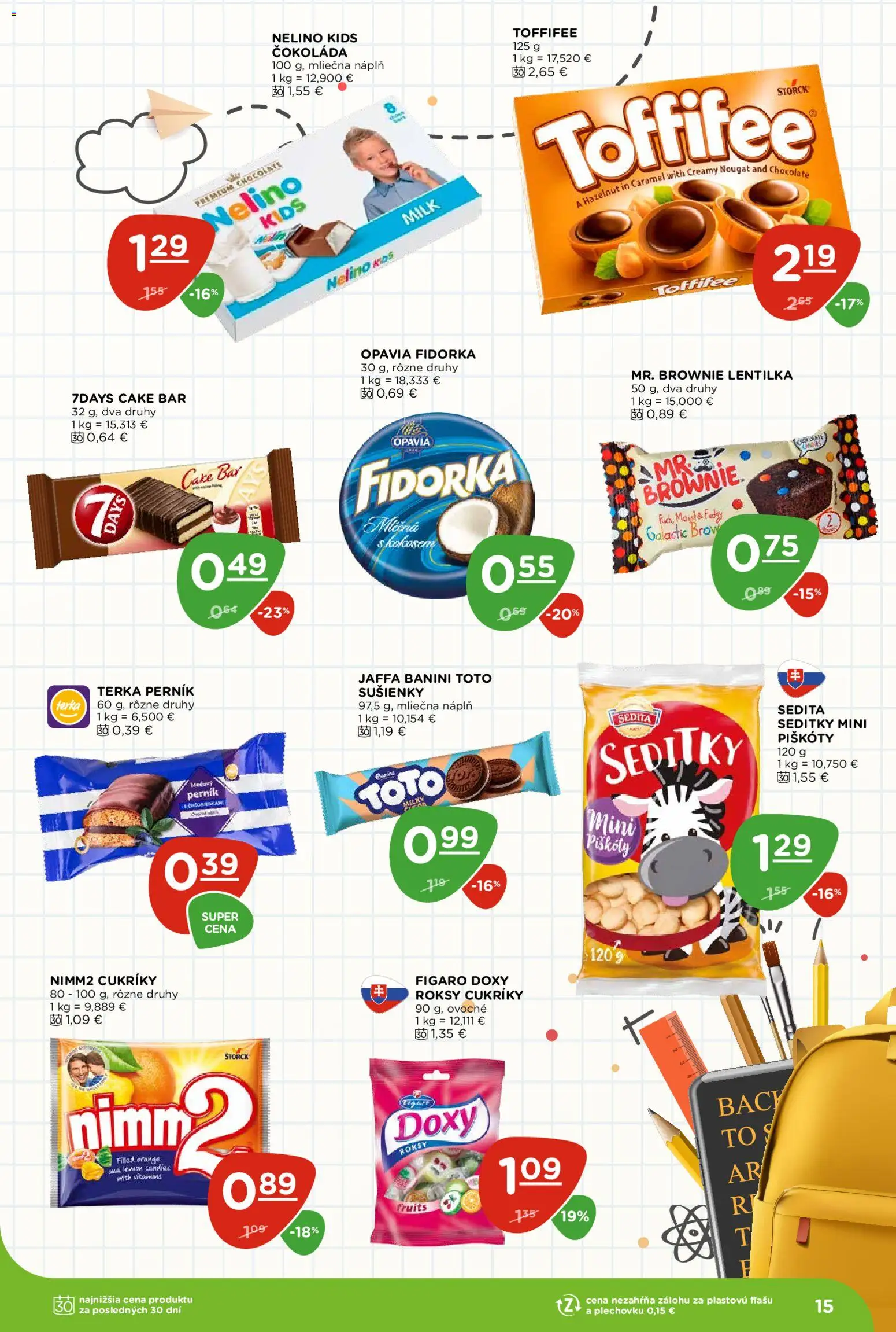 Nové Terno akcie – leták je platný od 20.08.2026 | Strana: 15 | Produkty: Piškóty, Sušienky, Kôš, Čokoláda
