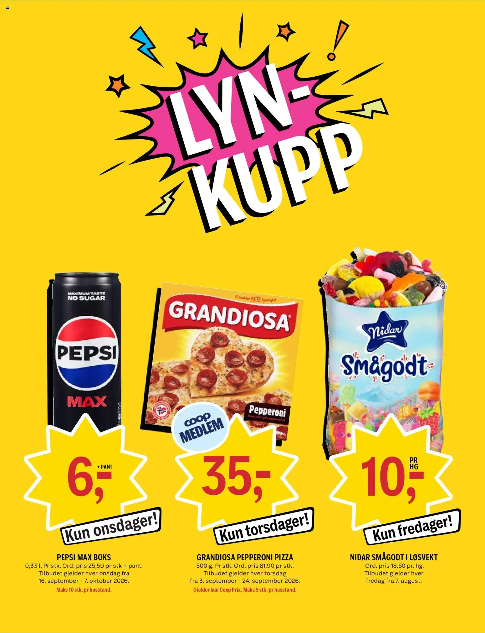 {H1} | Side: 9 | Produkter: Pizza, Pepsi Max, Pepsi, Grandiosa