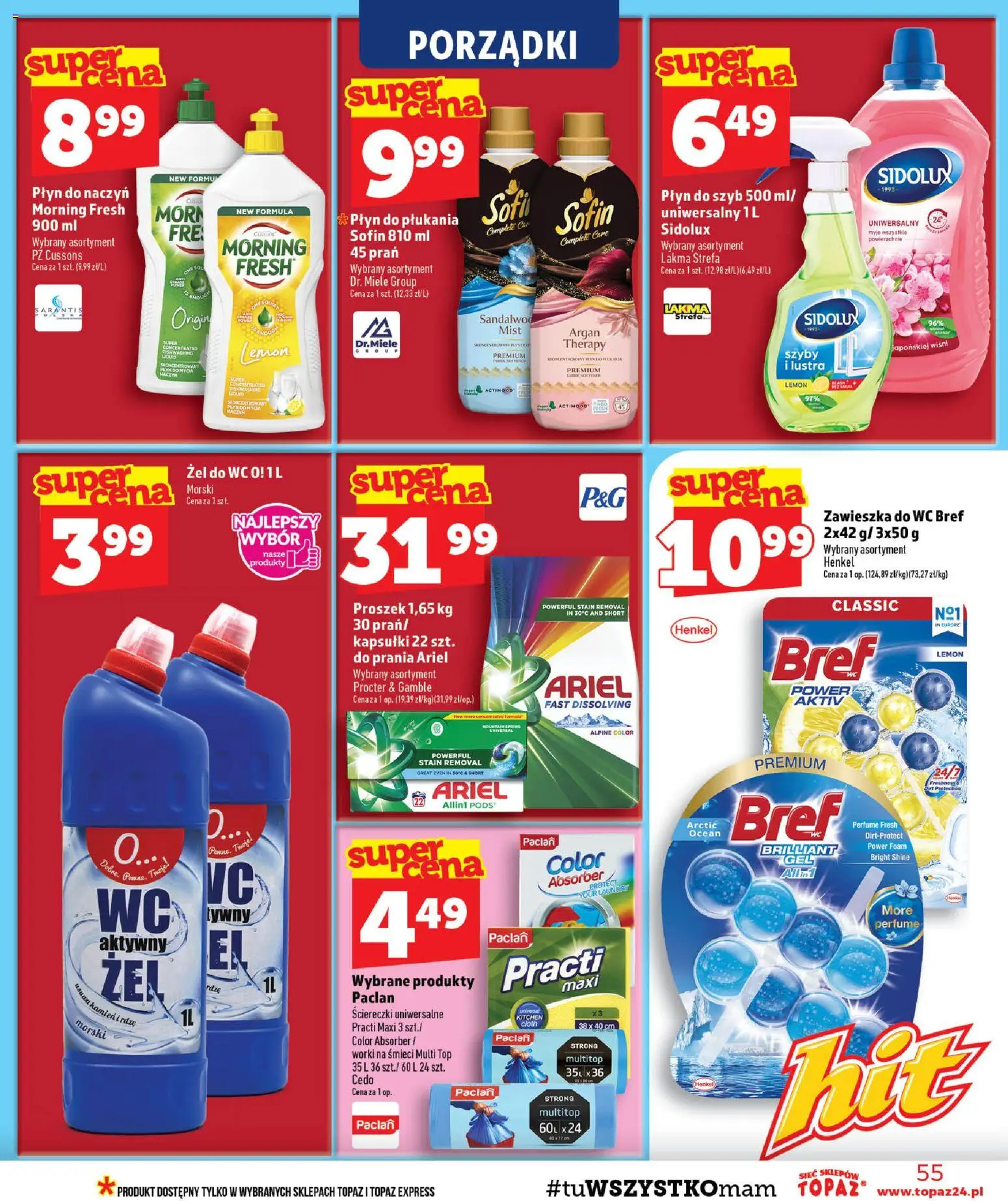 Topaz gazetka od 03.09.2026 | Strona: 55 | Produkty: Płyn do płukania, Worki na śmieci, Ściereczki, Płyn do szyb