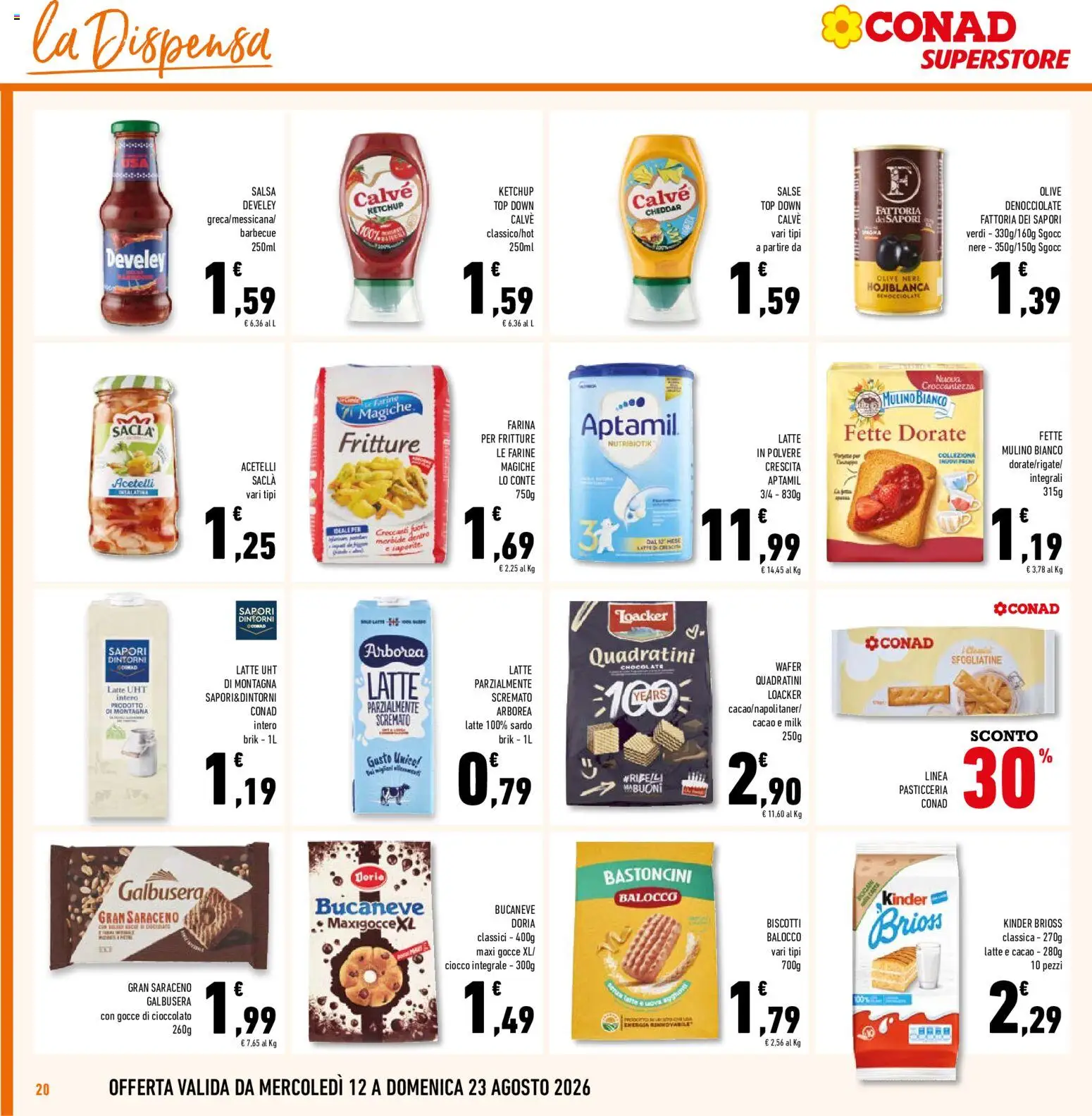 Volantino Conad del 12/08/2026 | Pagina: 20 | Prodotti: Salsa, Olive, Top, Cacao