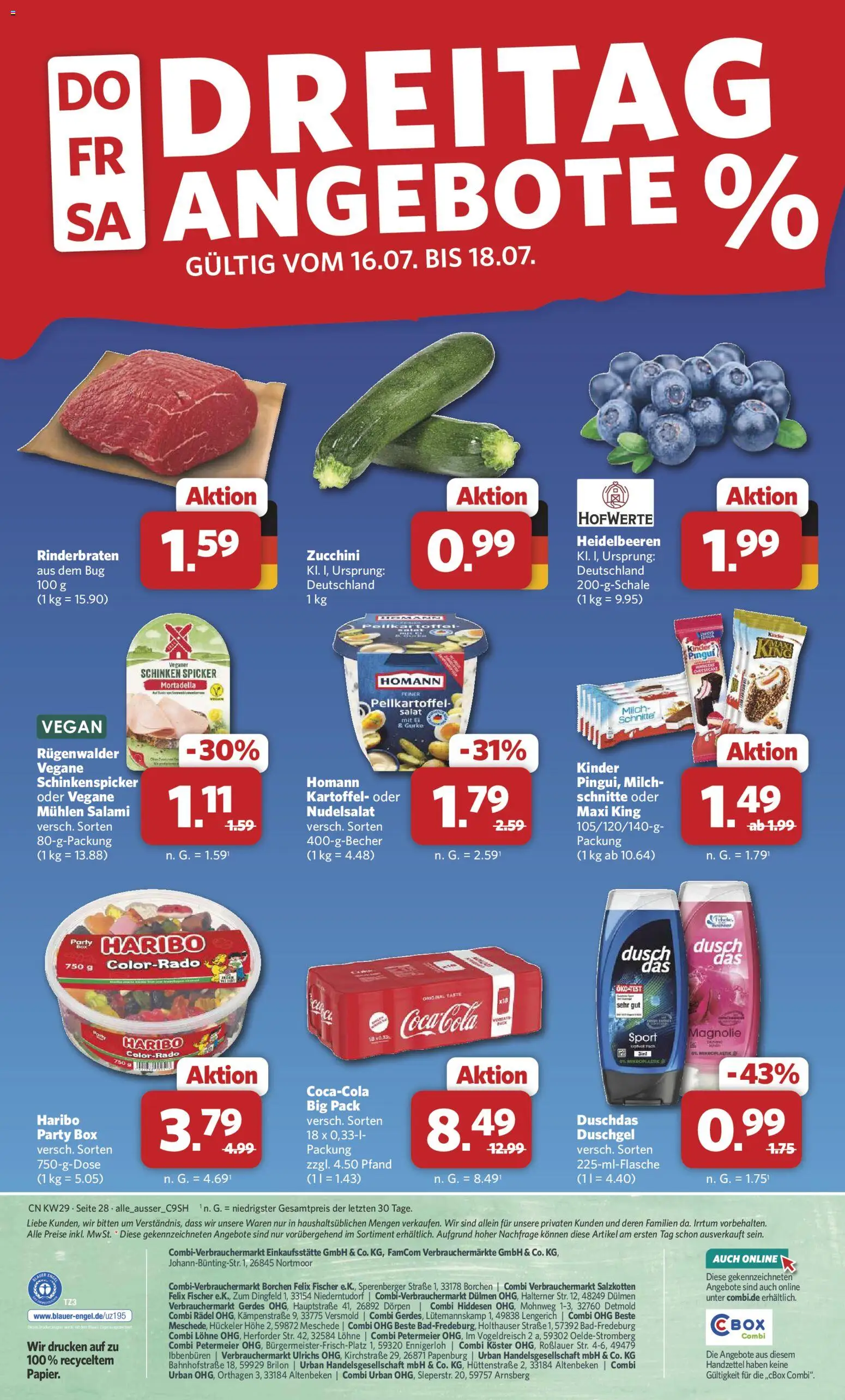 Combi Prospekt – gültig ab 13.07.2026 | Seite: 30 | Produkte: Rinderbraten, Milch, Duschdas, Schinken