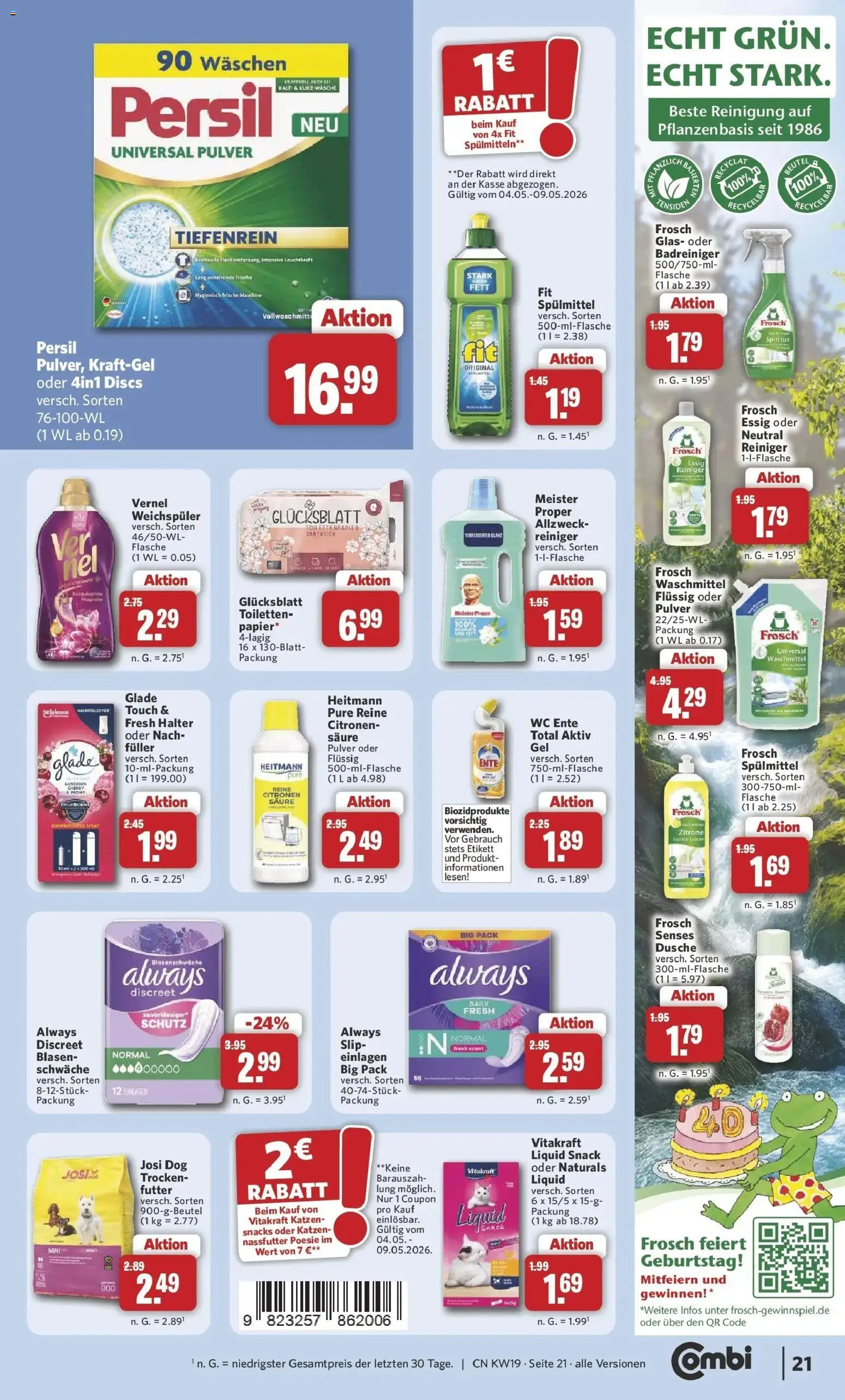Combi Unsere Wochenangebote – gültig ab 04.05.2026 | Seite: 21 | Produkte: Essig, Zitrone, Slip, Persil