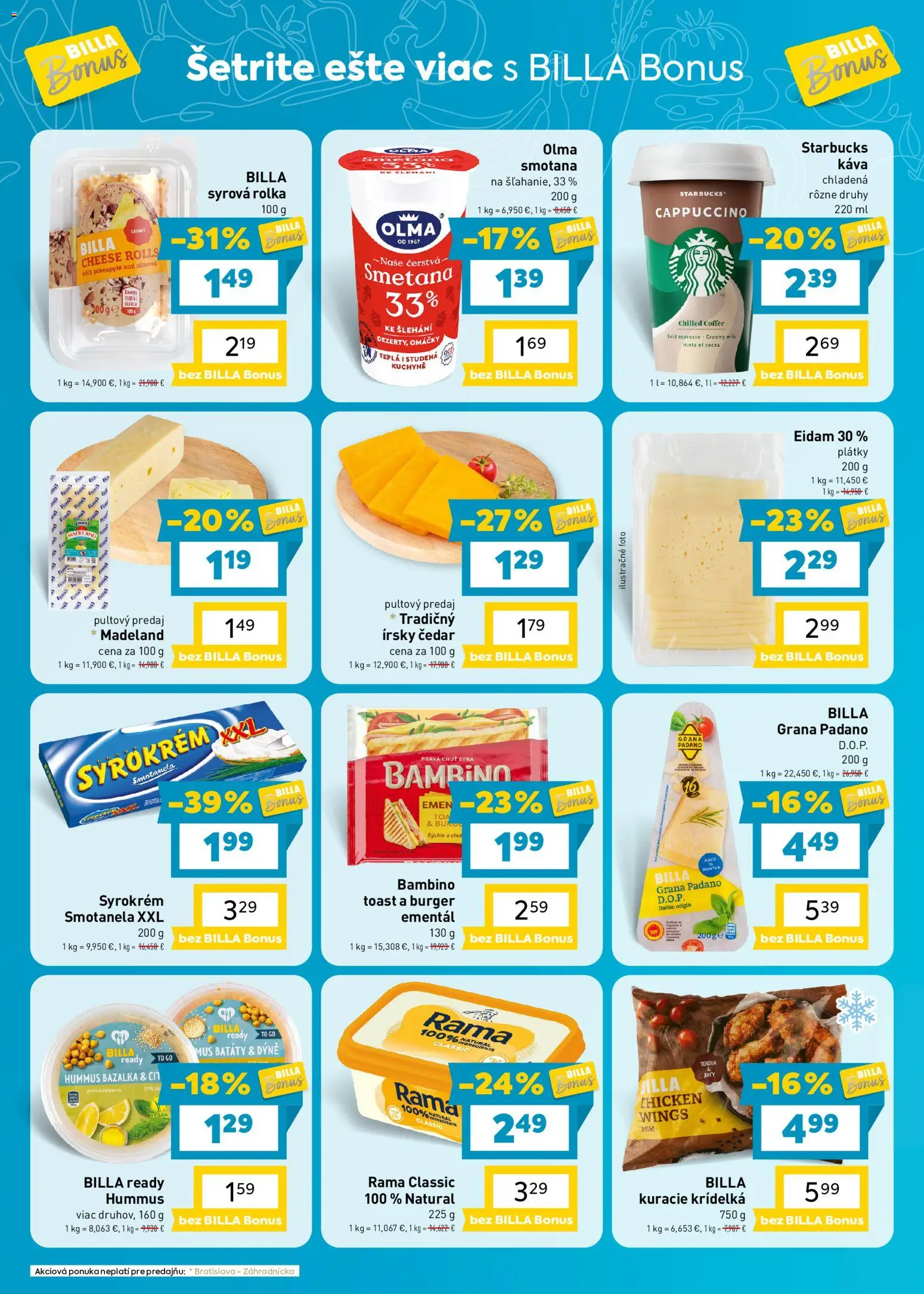 Nové Billa akcie – leták je platný od 07.10.2026 | Strana: 4 | Produkty: Cheddar, Eidam, Grana Padano, Kuchyne