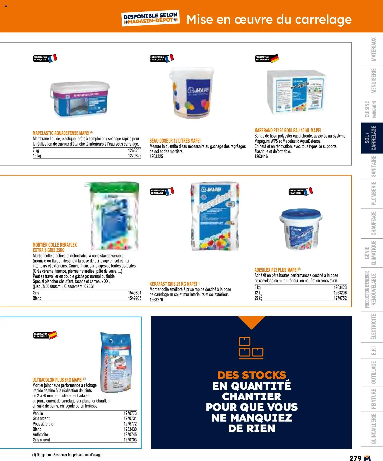 {H1} | Page: 279 | Produits: Mortier, Rouleau, Prise, Colle