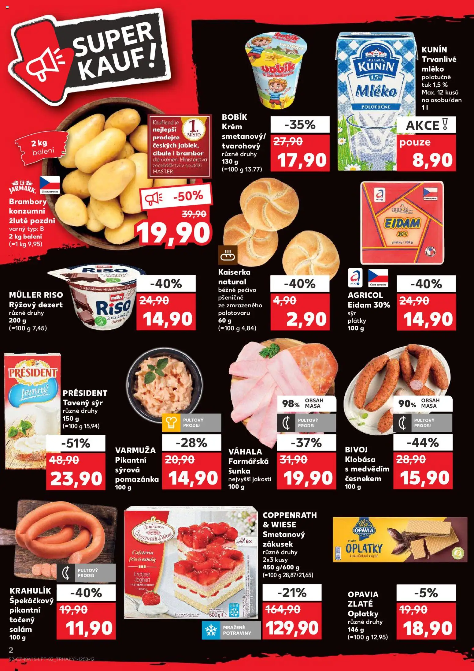 Kaufland leták - Brno od 15.04.2026 | Strana: 2 | Produkty: Mléko polotučné, Salám, Eidam, Brambory
