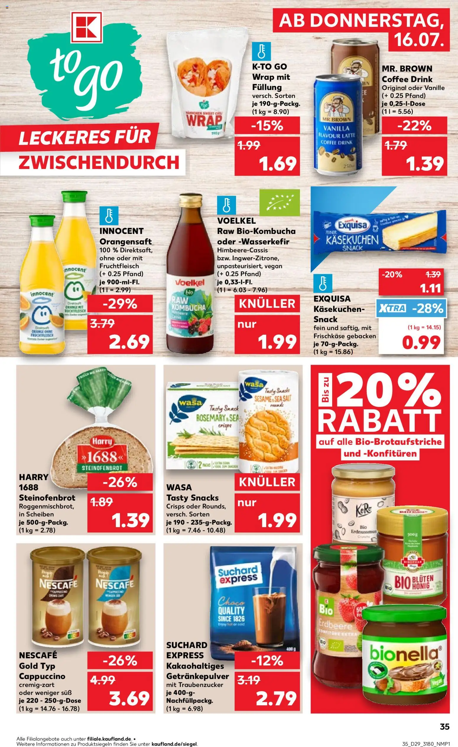 Kaufland Prospekt Leipzig – gültig ab 16.07.2026 | Seite: 35 | Produkte: Nescafe, Orangensaft, Exquisa, Frischkase