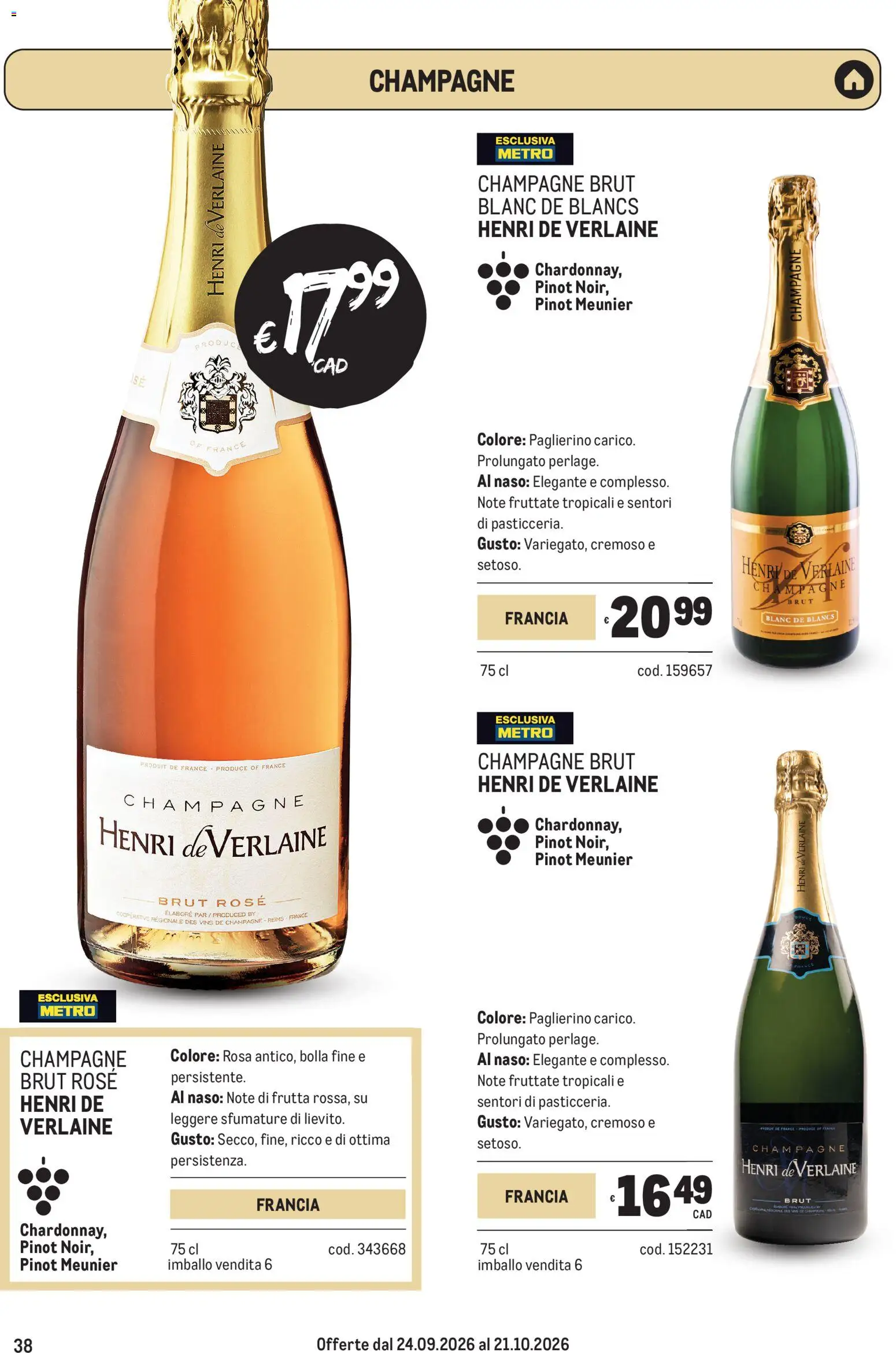 Volantino Metro del 24/09/2026 | Pagina: 38 | Prodotti: Frutta, Champagne