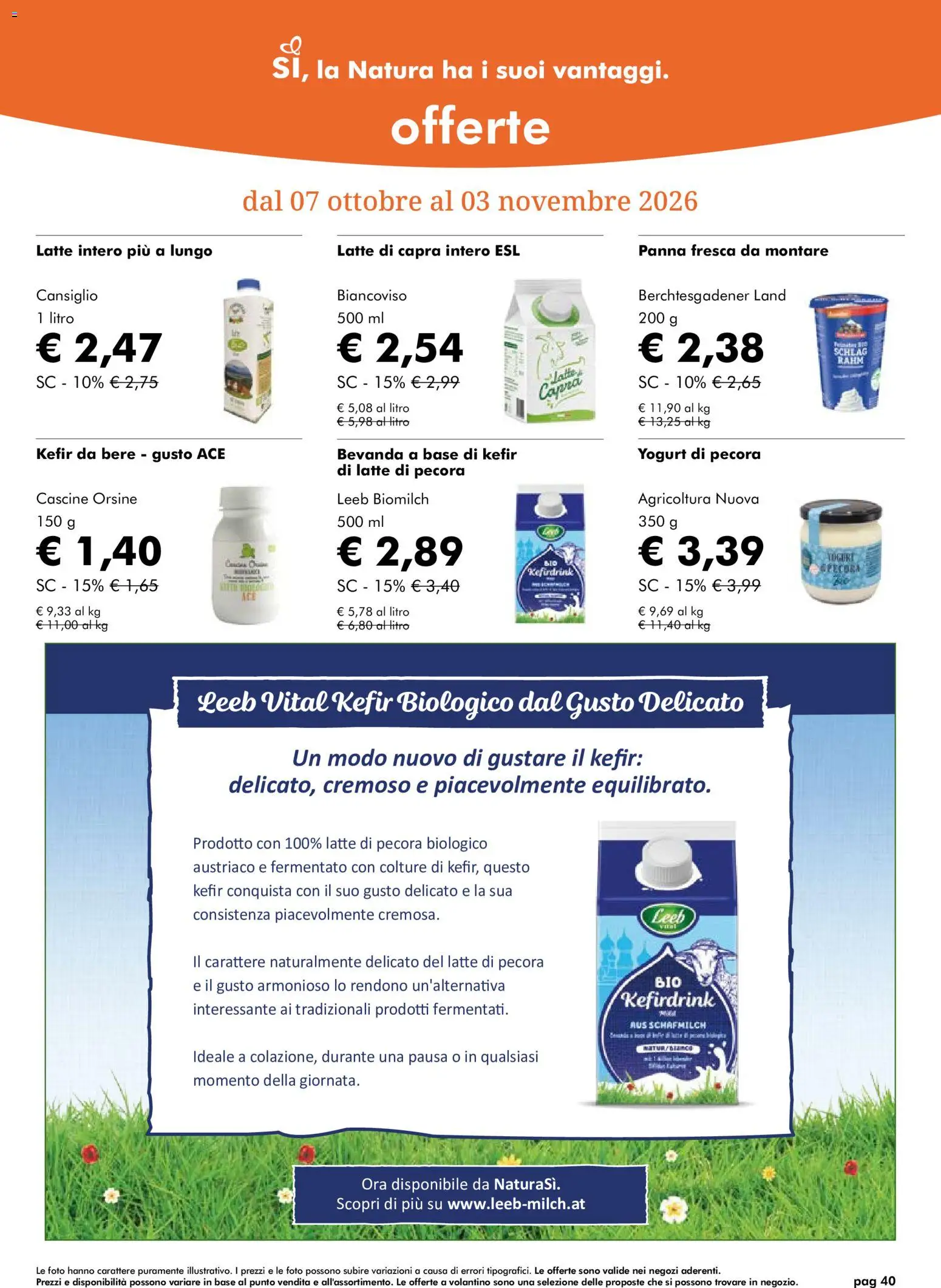 Volantino Natura Sì del 07/10/2026 | Pagina: 40 | Prodotti: Kefir, Panna, Latte, Latte intero