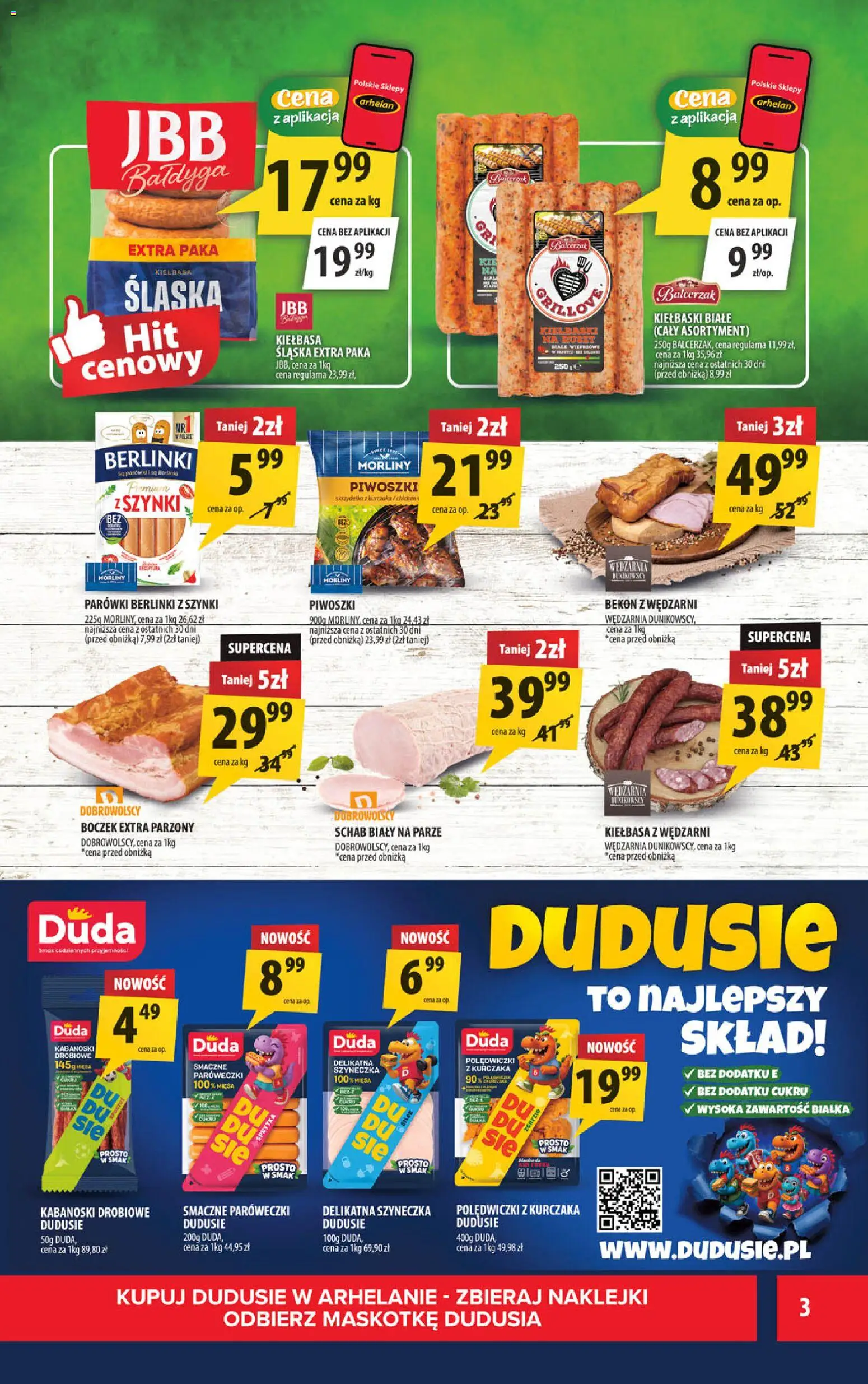 Arhelan gazetka od 10.08.2026 | Strona: 3 | Produkty: Skrzydełka z kurczaka, Kiełbaski, Polędwiczki z kurczaka, Polędwiczki