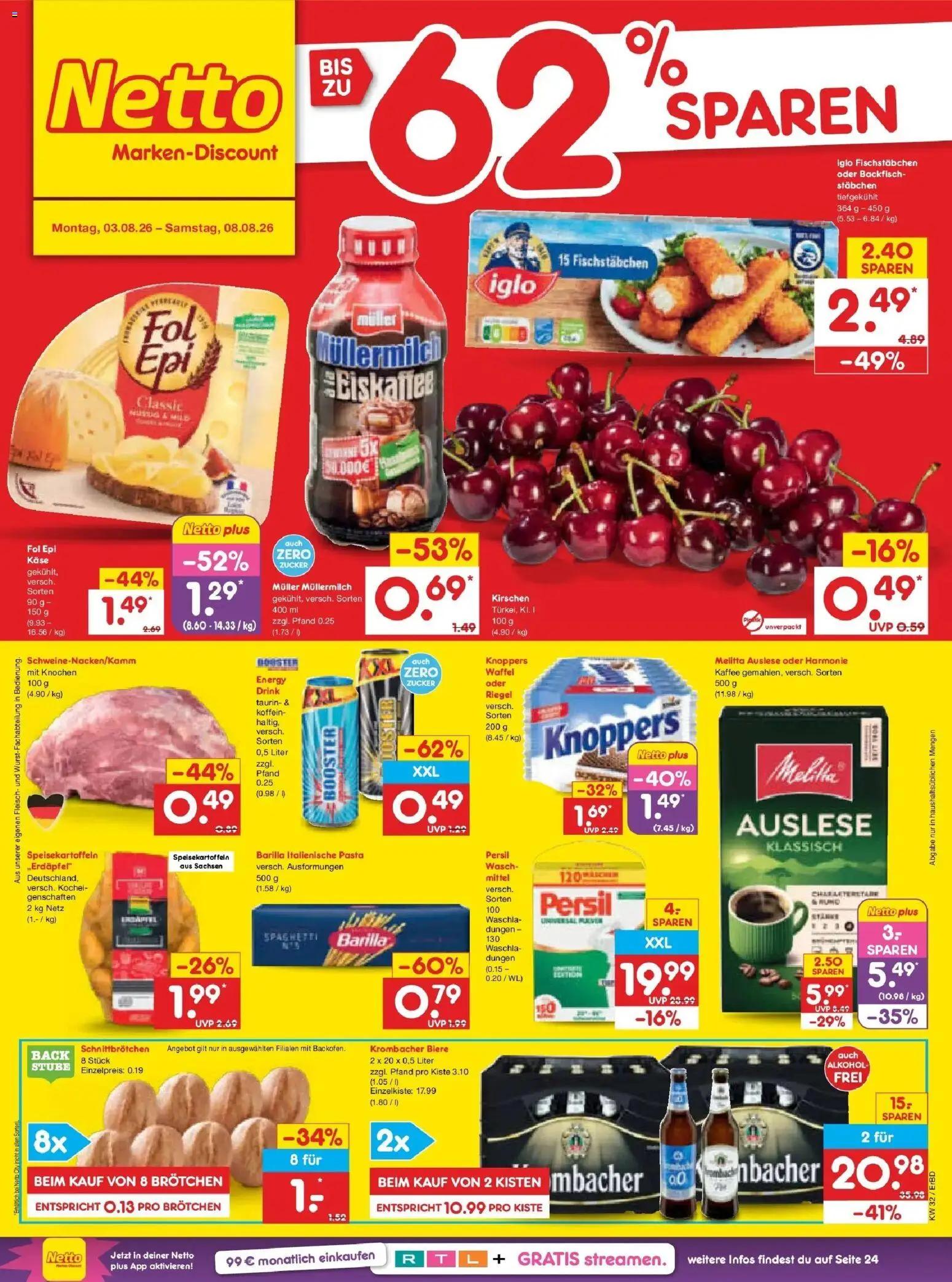 Netto Marken-Discount Prospekt Weimar – gültig ab 03.08.2026 | Seite: 1 | Produkte: Käse, Kaffee, Zucker, Krombacher