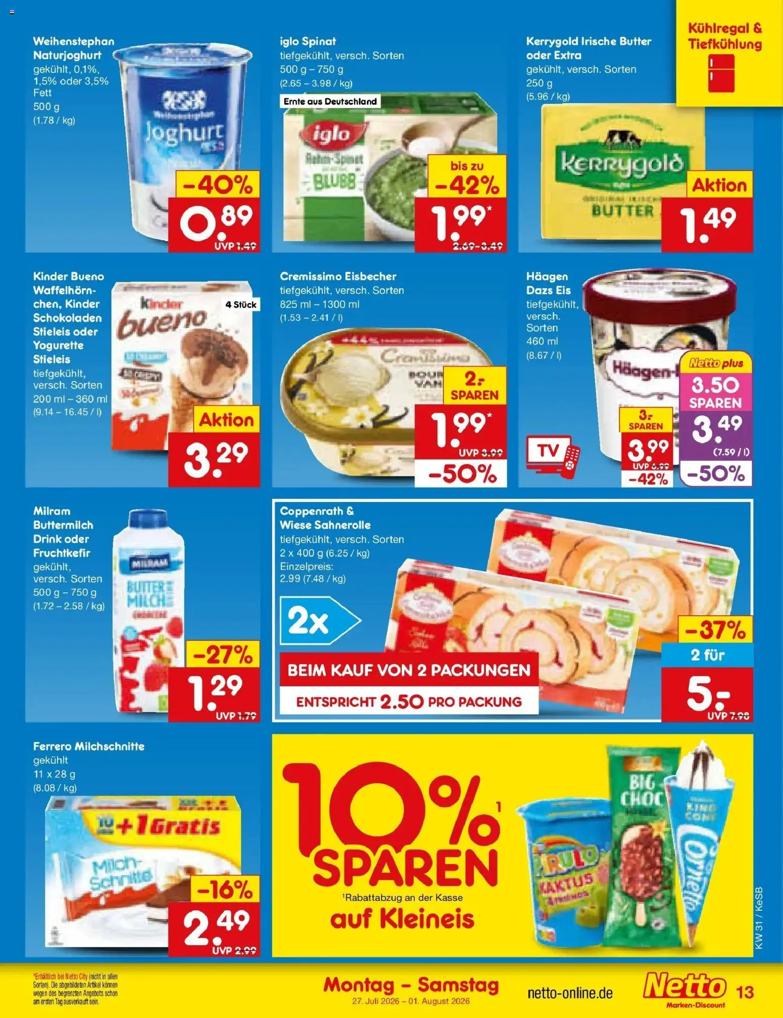Netto Marken-Discount Prospekt Kruft – gültig ab 27.07.2026 | Seite: 21 | Produkte: Milch, Butter, Iglo, Eis