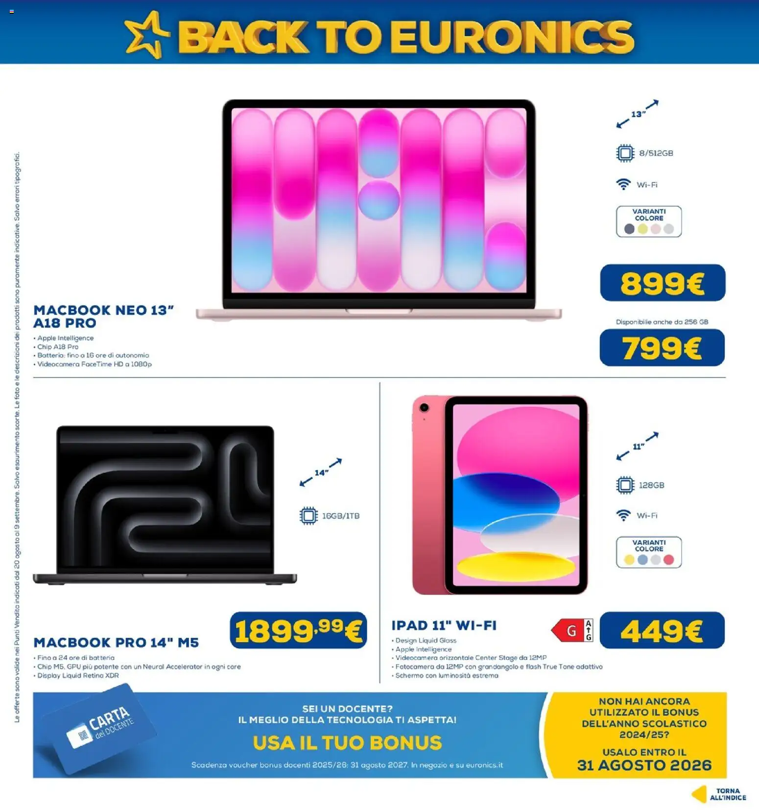 Volantino Euronics del 20/08/2026 | Pagina: 2 | Prodotti: Schermo, Fotocamera, Ipad, Macbook
