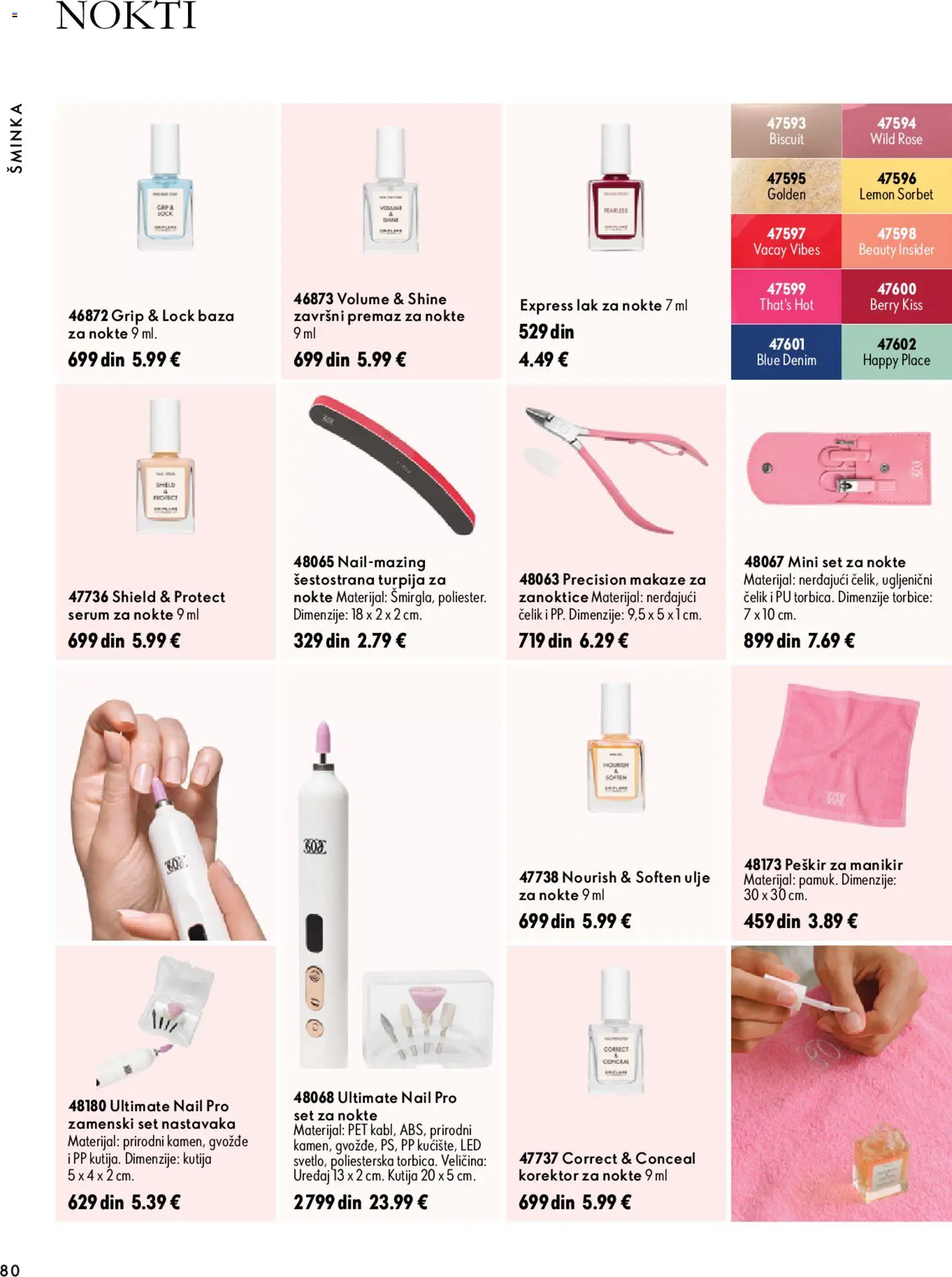 Oriflame katalog - važi od 18.11.2026 | Strana: 80 | Proizvode: Kutija, Lak za nokte, Ulje, Gvožđe