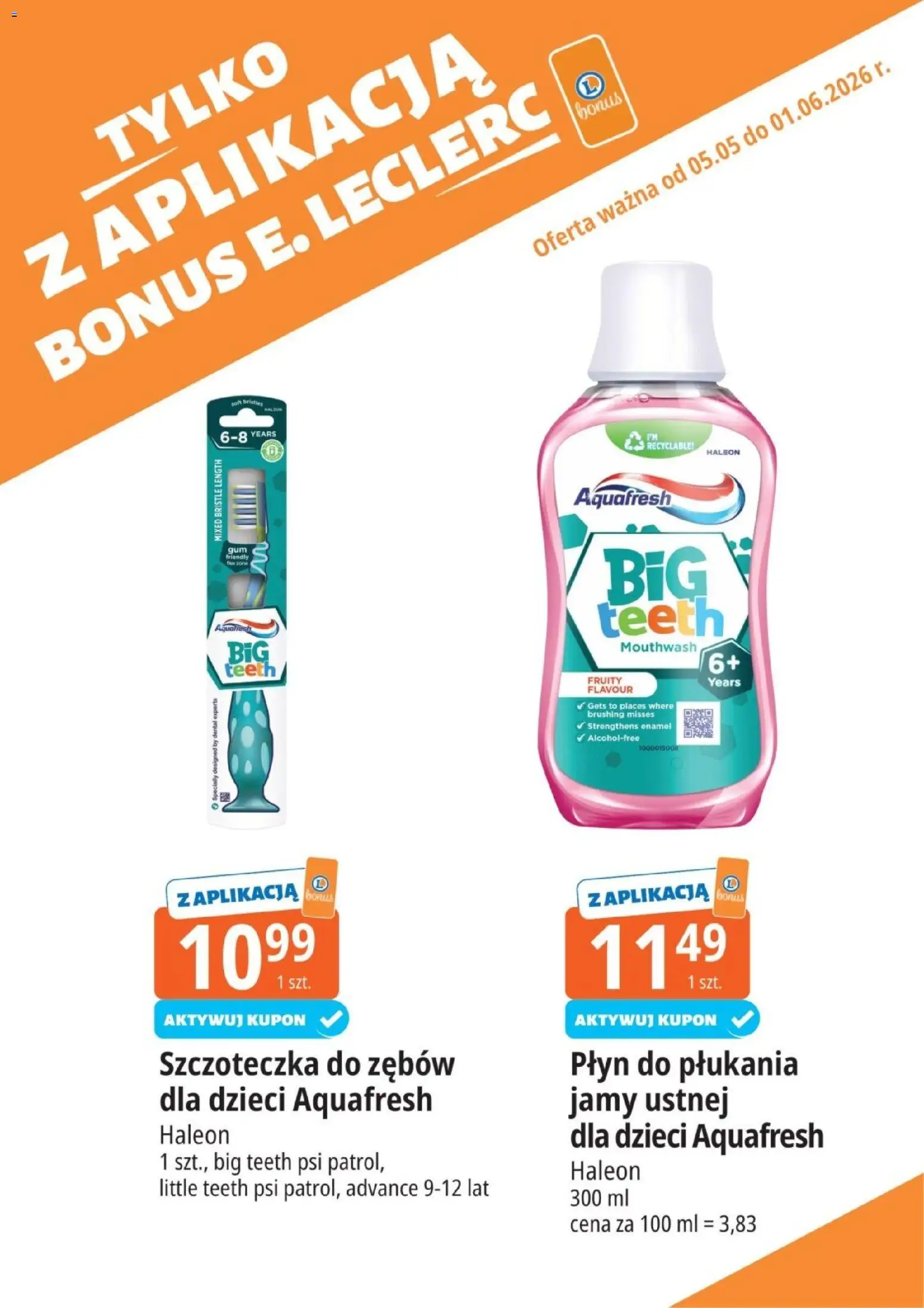 E.Leclerc gazetka - Kupony dodatkowe od 25.05.2026 | Strona: 14 | Produkty: Szczoteczka do zębów, Płyn do płukania jamy ustnej